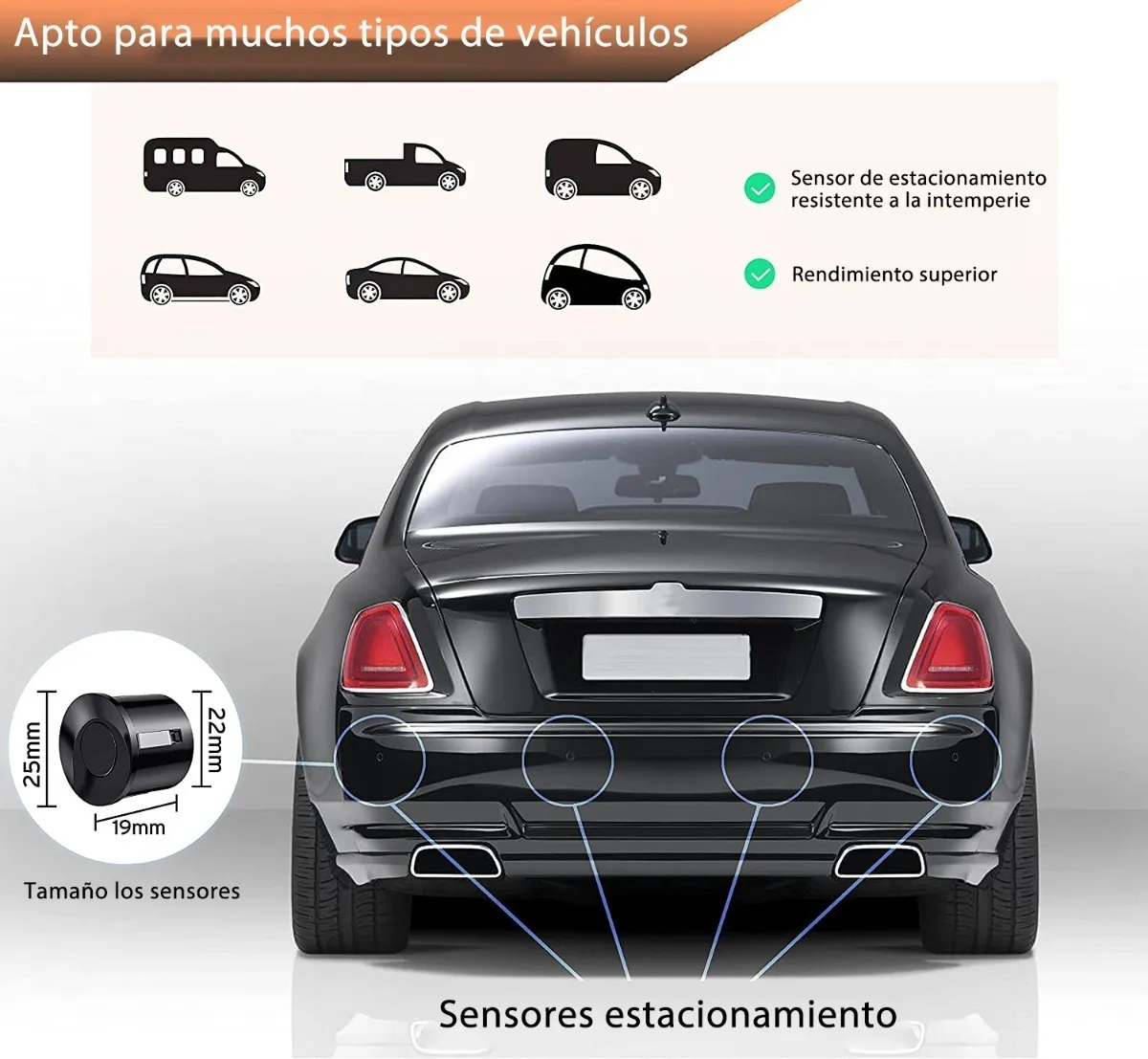 Foto 3 | Kit Sistema de Radar Malubero con 4 Sensores Azul con Negro