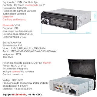 Foto 6 | Autoestereo Vak 1703 Motorizado 7 MP5 Bluetooth USB Mirrorlink SD
