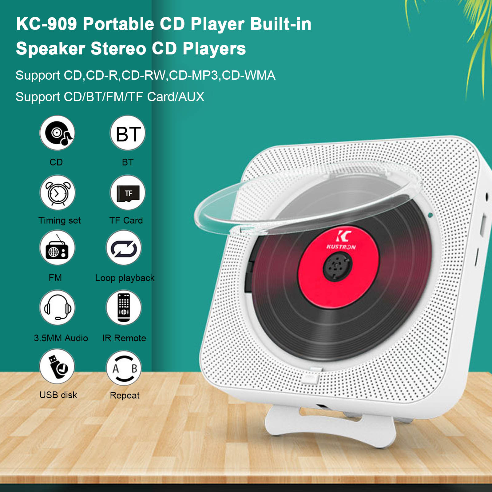 Foto 2 | Reproductor De Cd Con Soporte De Pared, Radio Fm, Bluetooth, Usb, Reproductor Mp3 - Venta Internacional.