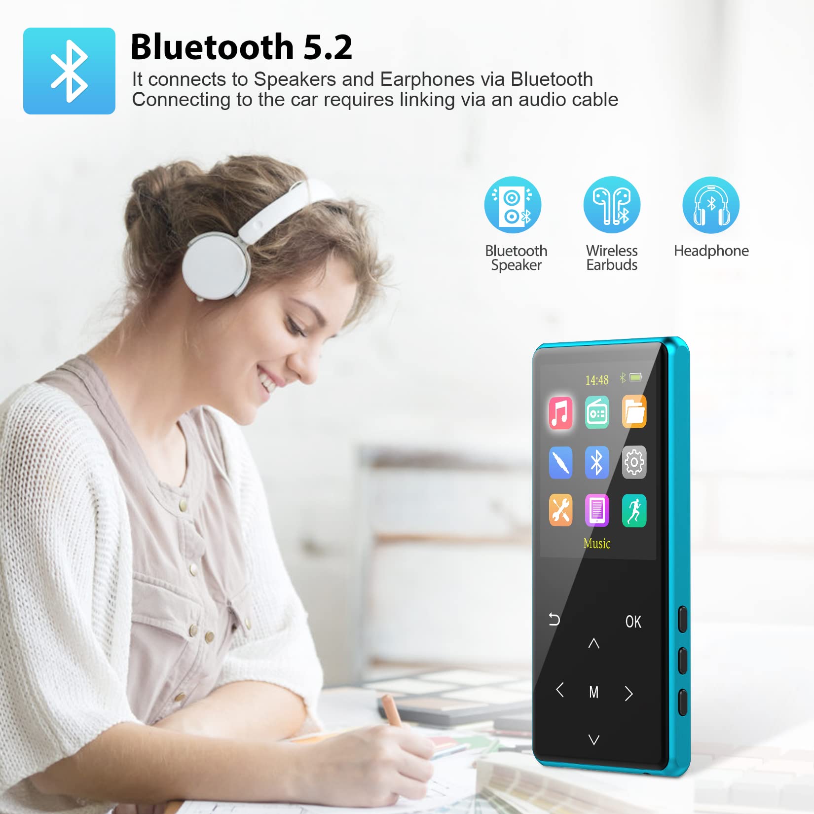 Foto 2 | Reproductor Mp3 Safuciiv 64gb Bluetooth 5.2 Azul - Venta Internacional