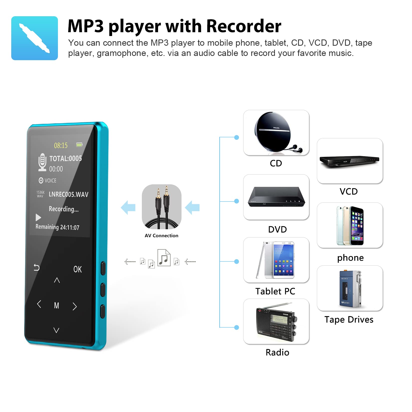 Foto 5 | Reproductor Mp3 Safuciiv 64gb Bluetooth 5.2 Azul - Venta Internacional