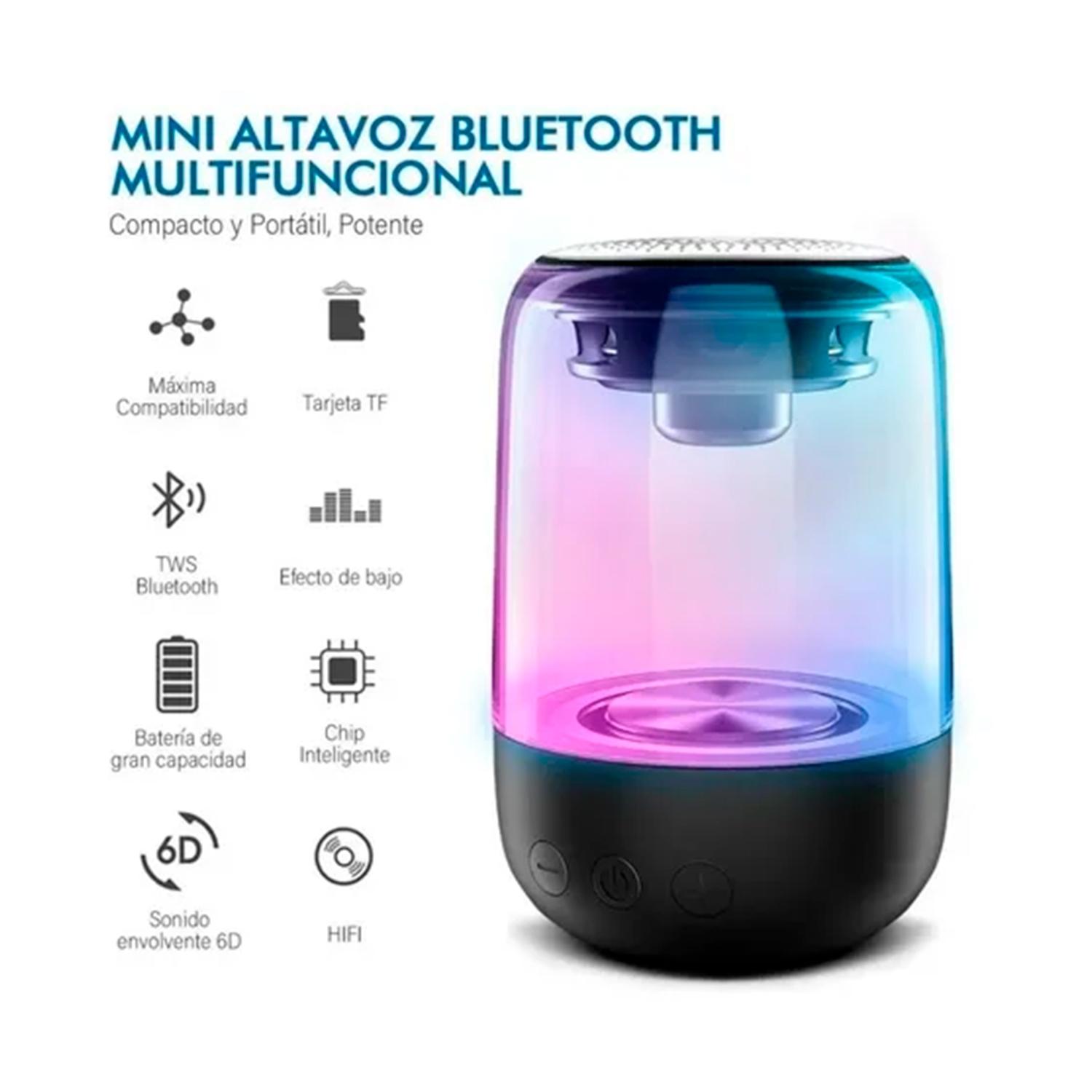 Foto 2 | Altavoz Bluetooth Portátil Ws Tws 5.0 3w Negro con Led - Venta Internacional