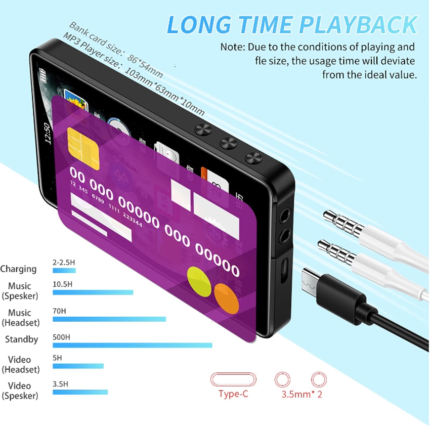 Foto 4 pulgar | Reproductor Mp3 Pantalla Completa 4" 16GB Bluetooth 5.0 - Negro - Venta Internacional