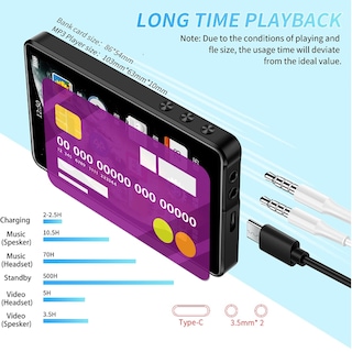 Foto 3 | Reproductor Mp3 Pantalla Completa 4" 16GB Bluetooth 5.0 - Negro - Venta Internacional