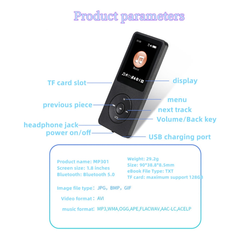 Foto 3 pulgar | Reproductor de Música Mp3 con Bluetooth 64 gb Azul Con Pantalla De 1.8'' - Venta Internacional