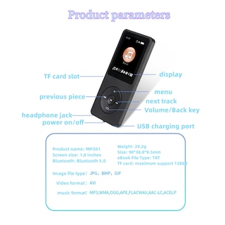 Foto 2 | Reproductor de Música MP3 Bluetooth 64GB Azul con Pantalla de 1.8'' - Venta Internacional