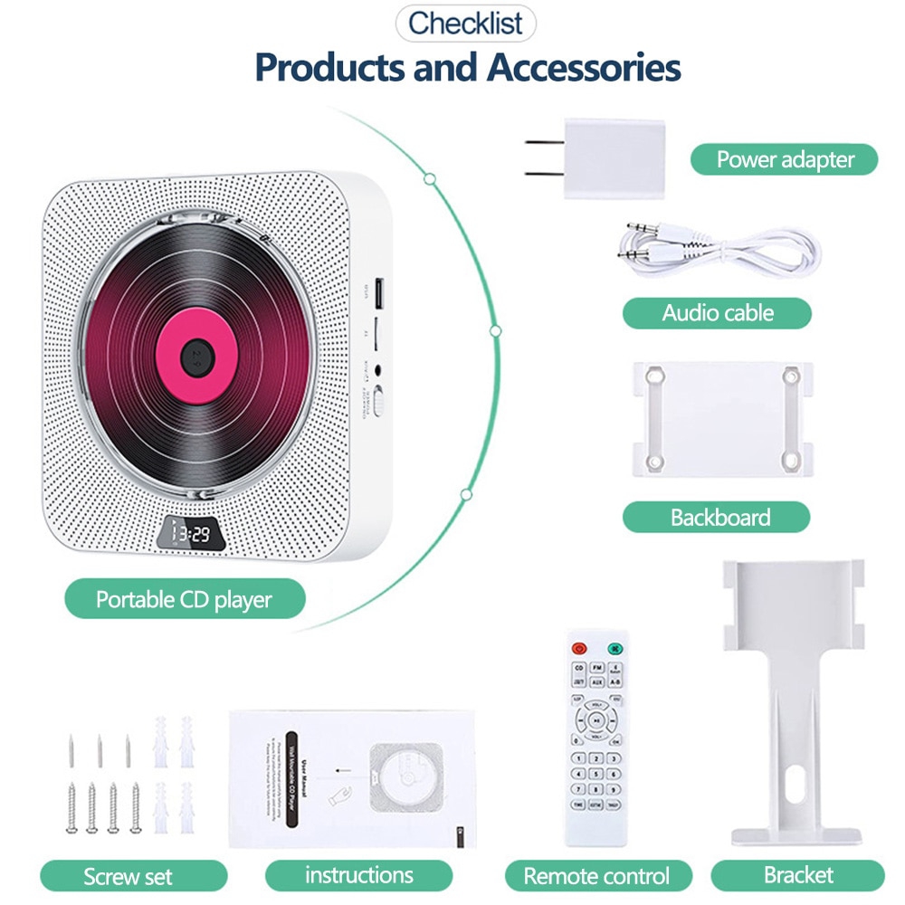 Foto 4 pulgar | Reproductor de CD de Pared Reproductor De Mp3 Usb Bluetooth Portátil - Venta Internacional