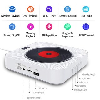 Foto 5 | Reproductor de CD de Pared Reproductor De Mp3 Usb Bluetooth Portátil - Venta Internacional