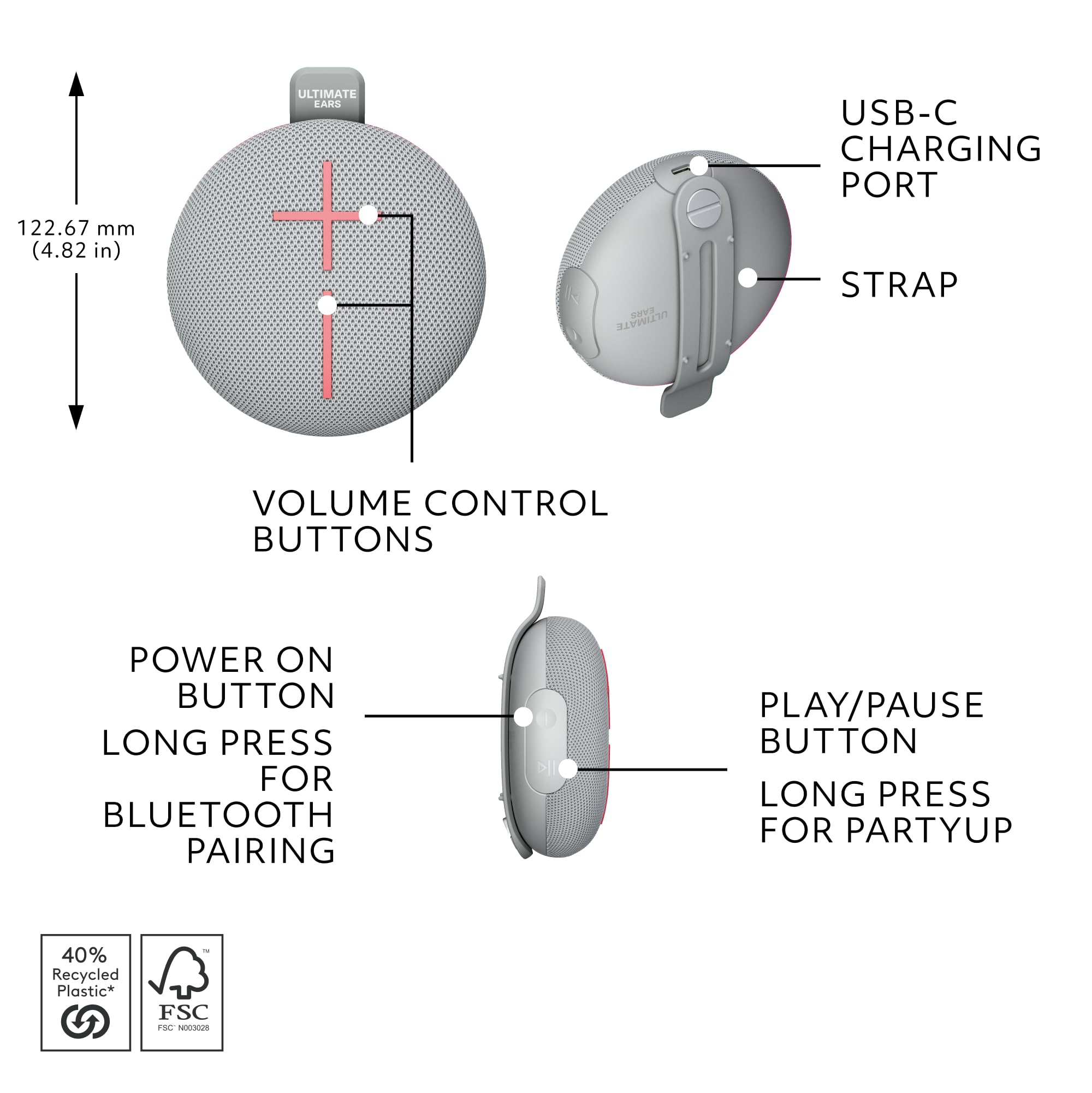 Foto 8 pulgar | Altavoz Bluetooth Ultimate Ears Miniroll Impermeable Gris - Venta Internacional.