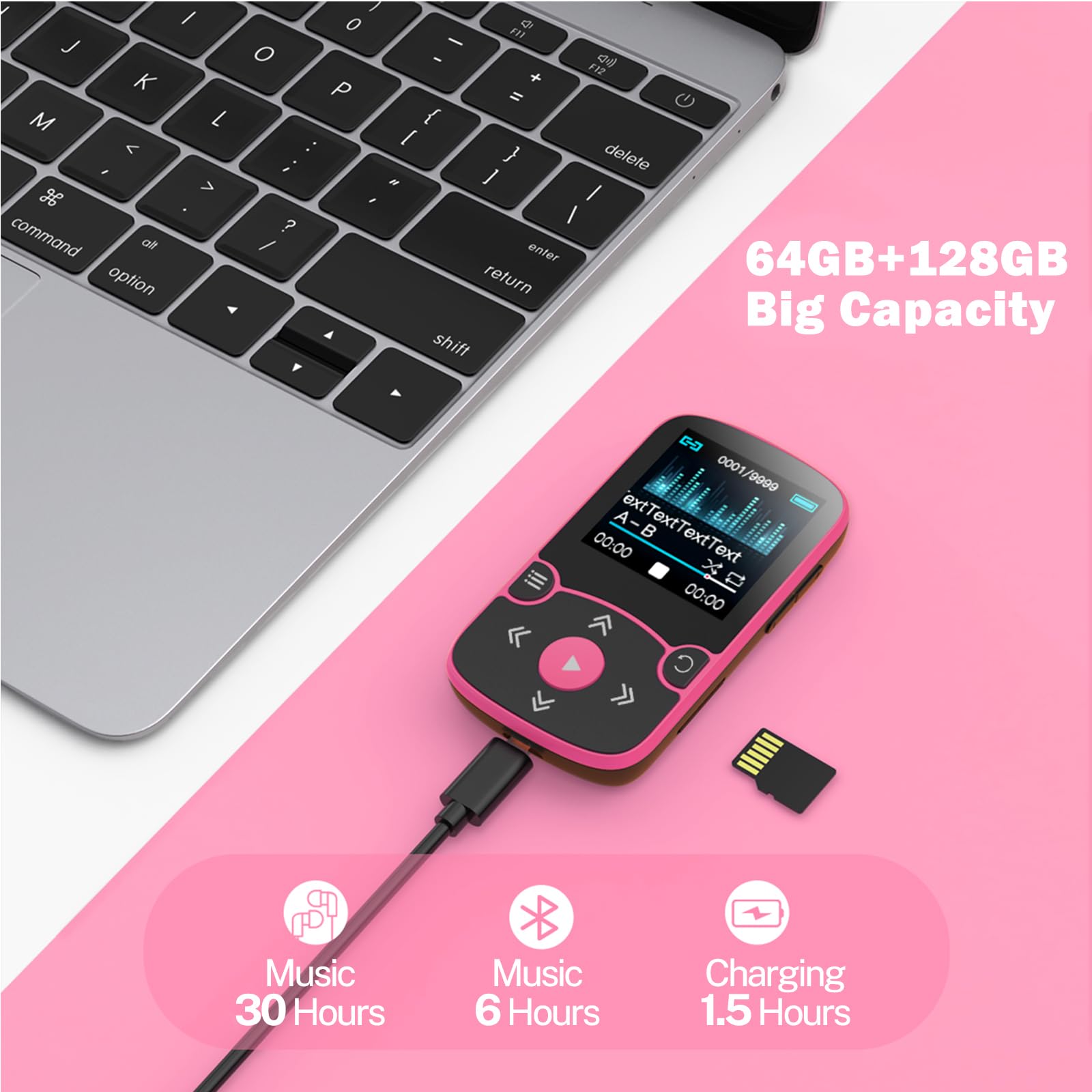 Foto 4 pulgar | Reproductor MP3 AGPtek 64 GB con Clip Bluetooth 5.3 Rojo Rosa - Venta Internacional