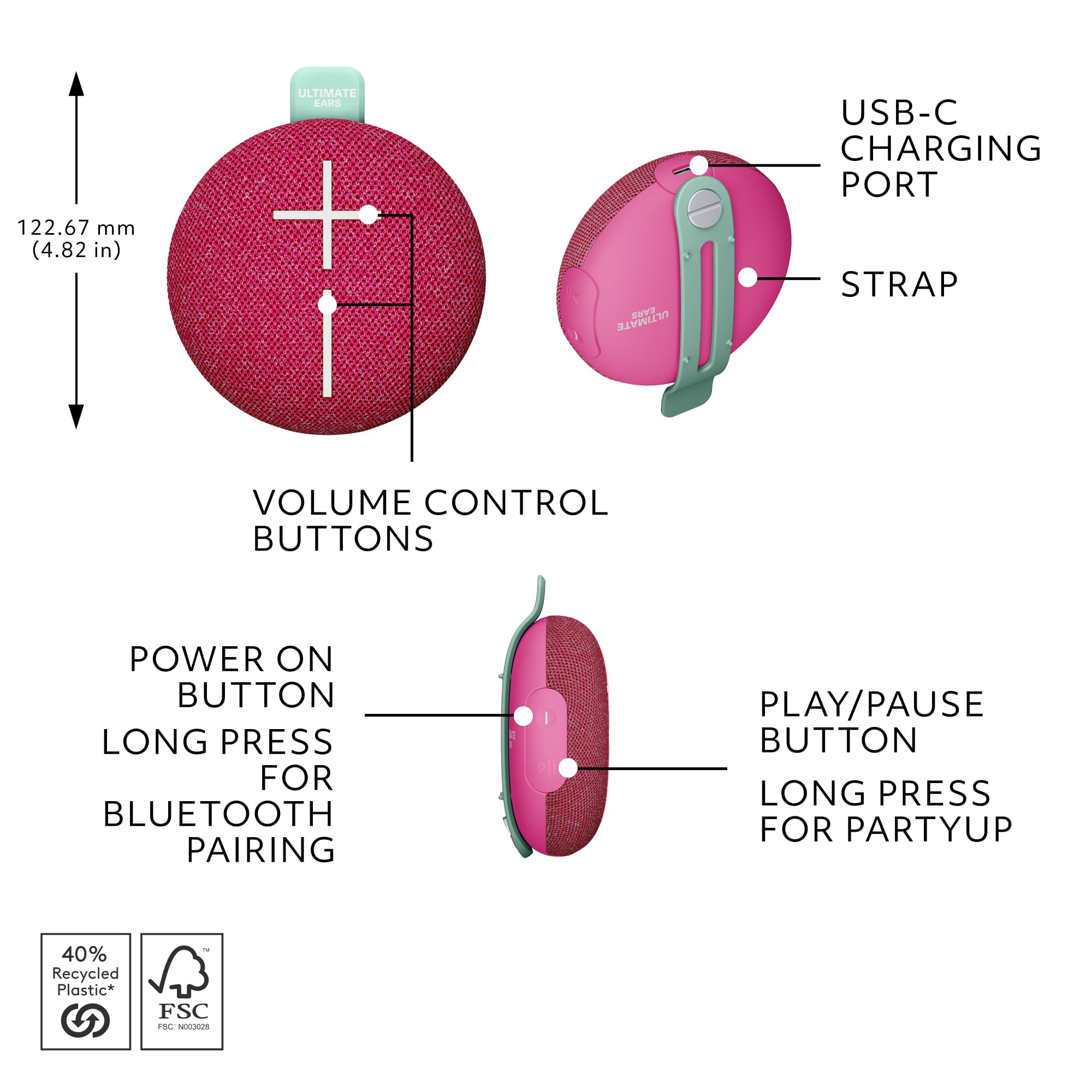 Foto 8 pulgar | Bocina Bluetooth Ultimate Ears Miniroll Resistente al Agua Rosa - Venta Internacional