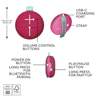 Foto 7 | Bocina Bluetooth Ultimate Ears Miniroll Resistente al Agua Rosa - Venta Internacional
