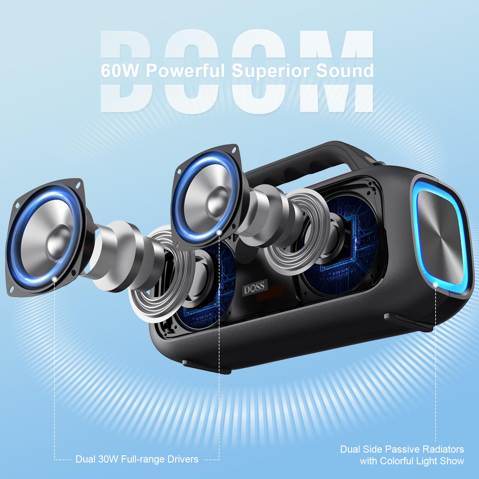 Foto 3 pulgar | Altavoz Bluetooth Doss Extreme Boom S 60w Ipx6 Impermeable - Venta Internacional.