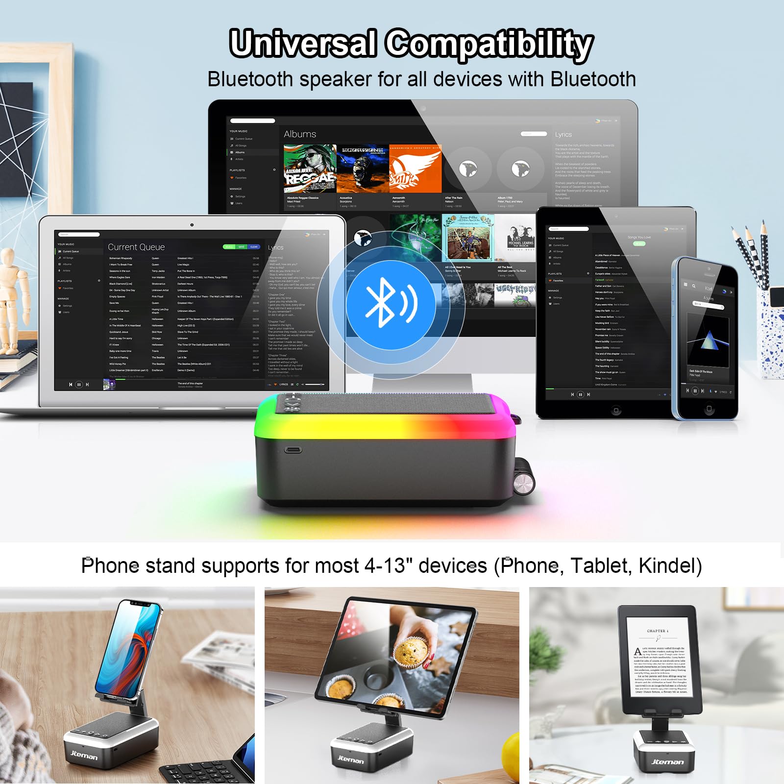 Foto 7 pulgar | Soporte Para Teléfono Celular Con Altavoz Bluetooth Jteman Con Color Negro Claro - Venta Internacional.