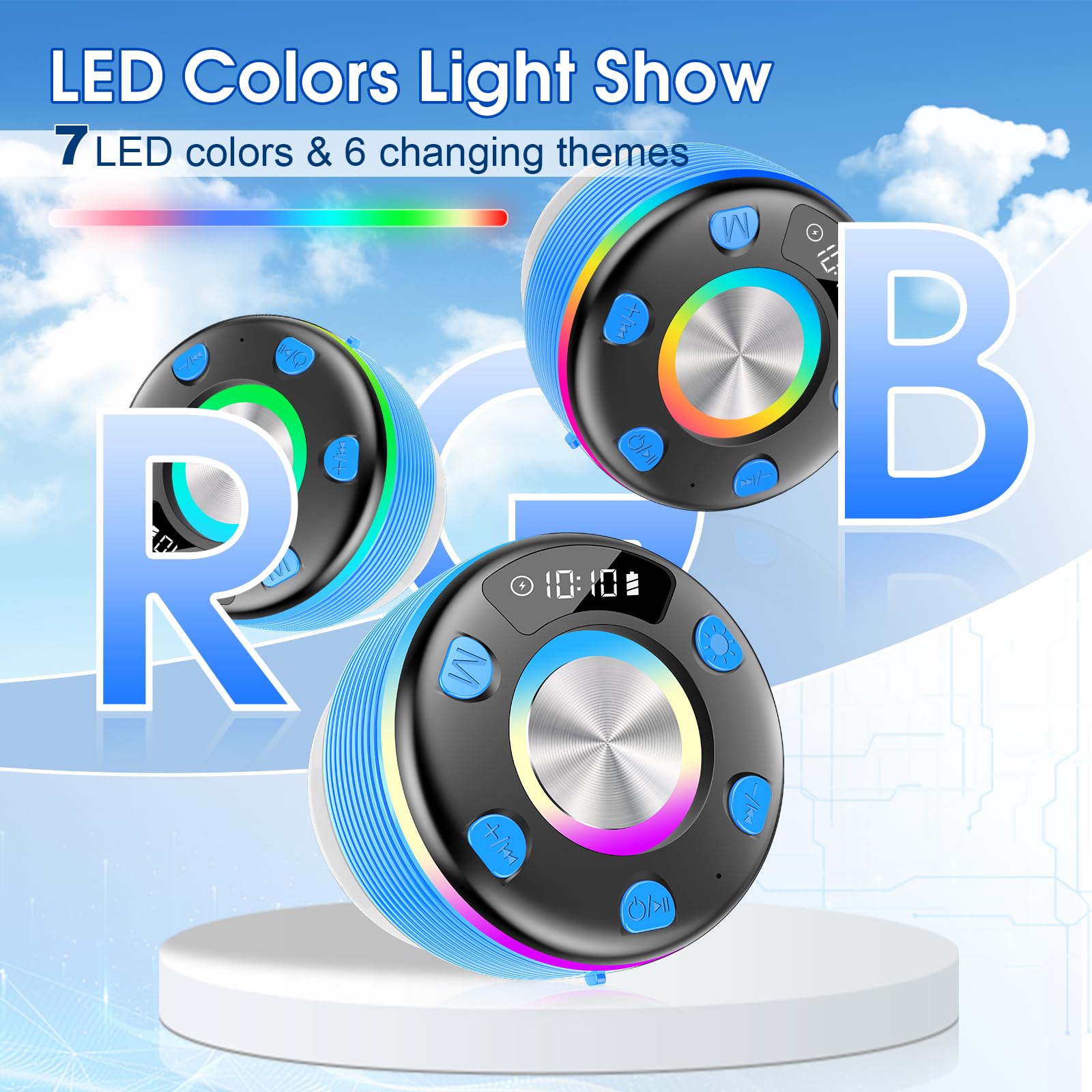 Foto 5 pulgar | Altavoz De Ducha Bluetooth Oyib K9 Portátil Con Luces Rgb Azules - Venta Internacional.