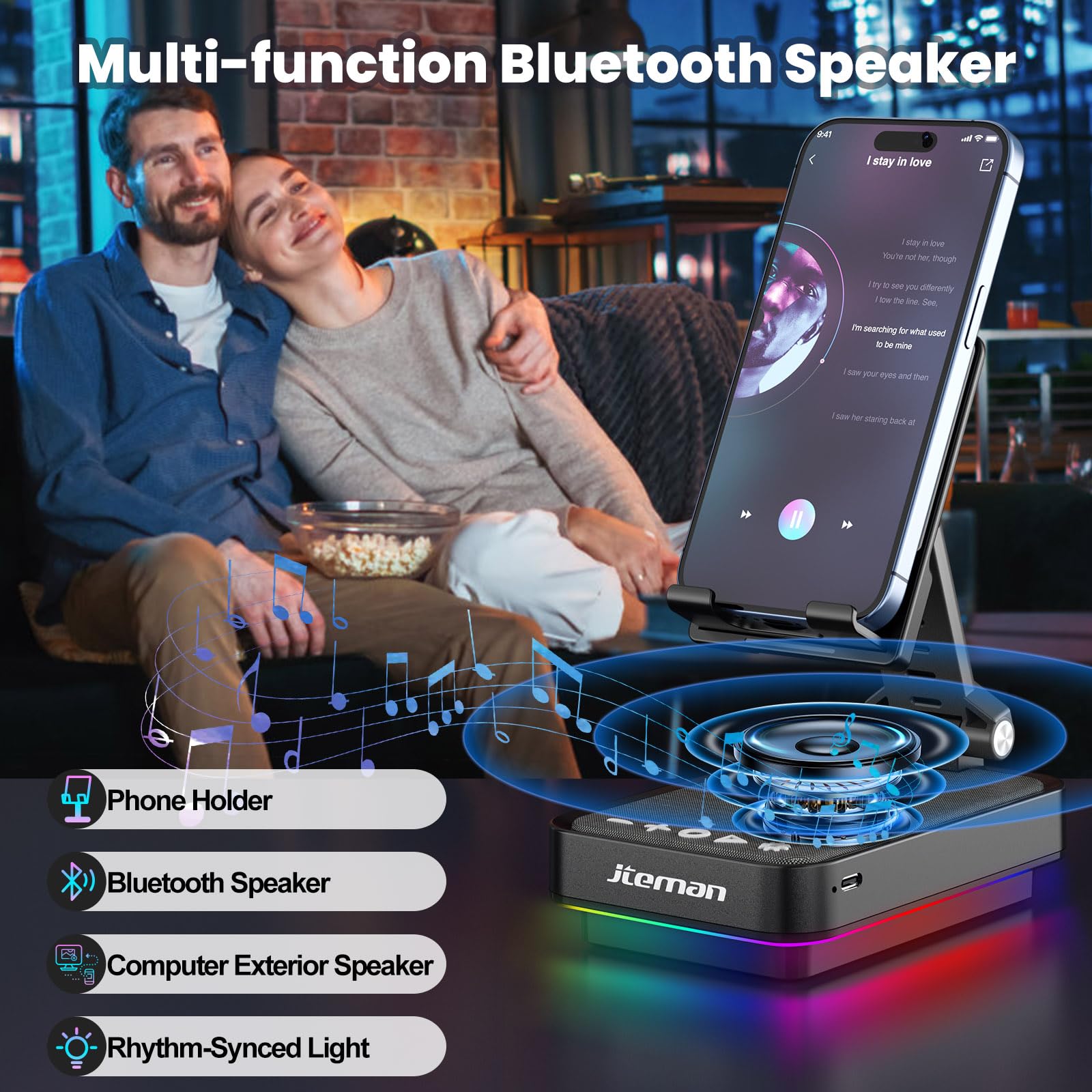 Foto 3 pulgar | Altavoz Bluetooth Jteman con Soporte para Teléfono Multifunción - Venta Internacional