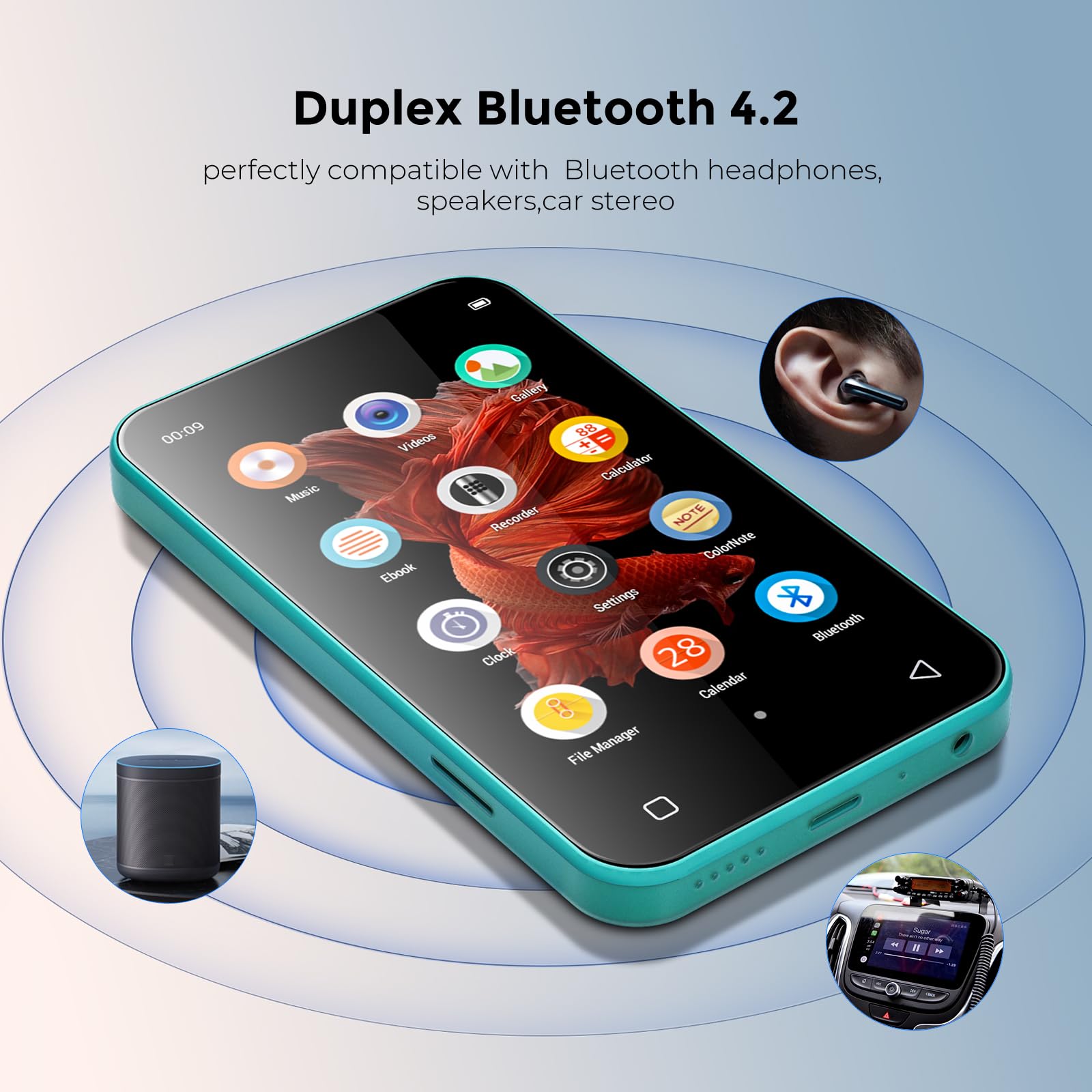 Foto 3 pulgar | Reproductor Mp3 Timmkoo 72gb Con Bluetooth, Pantalla Táctil Azul - Venta Internacional.