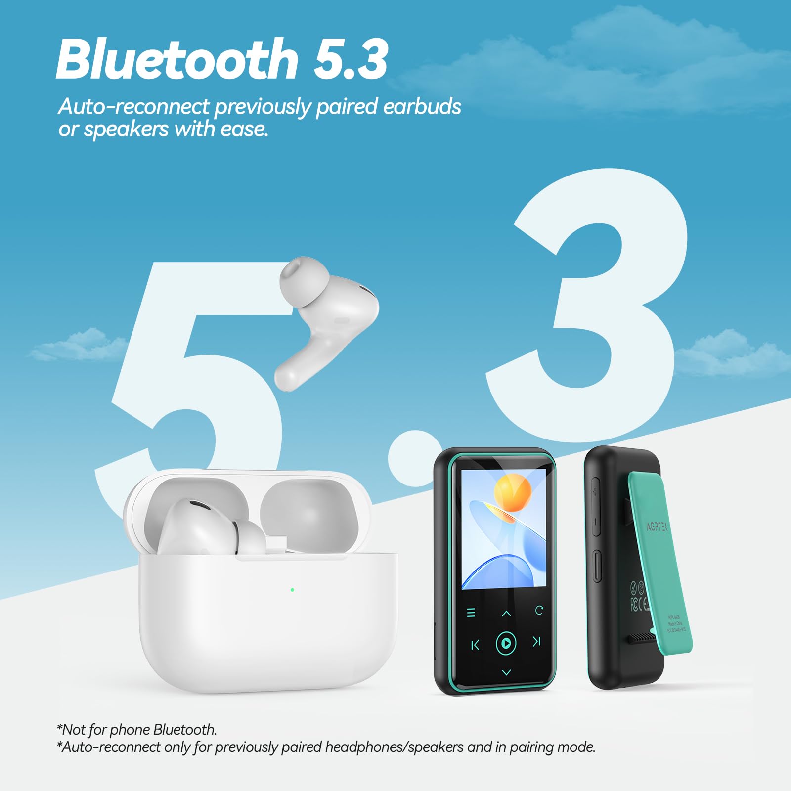 Foto 5 pulgar | Reproductor Mp3 Agptek M2 De 64 Gb Con Clip, Bluetooth 5.3, Azul - Venta Internacional.