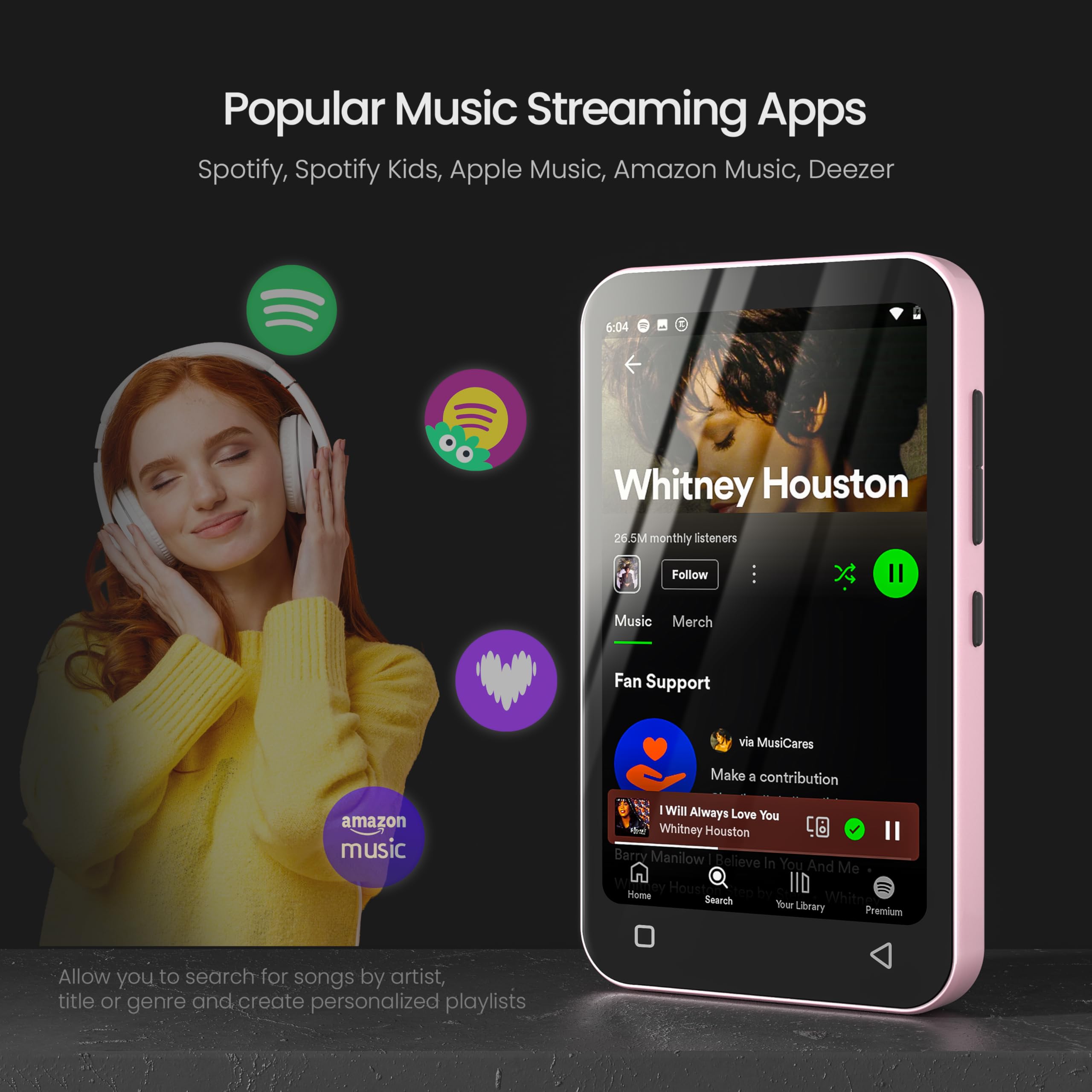 Foto 4 pulgar | Reproductor Mp3 Timmkoo 80 Gb Para Niños Con Bluetooth, Spotify 1 Tb, Rosa - Venta Internacional.