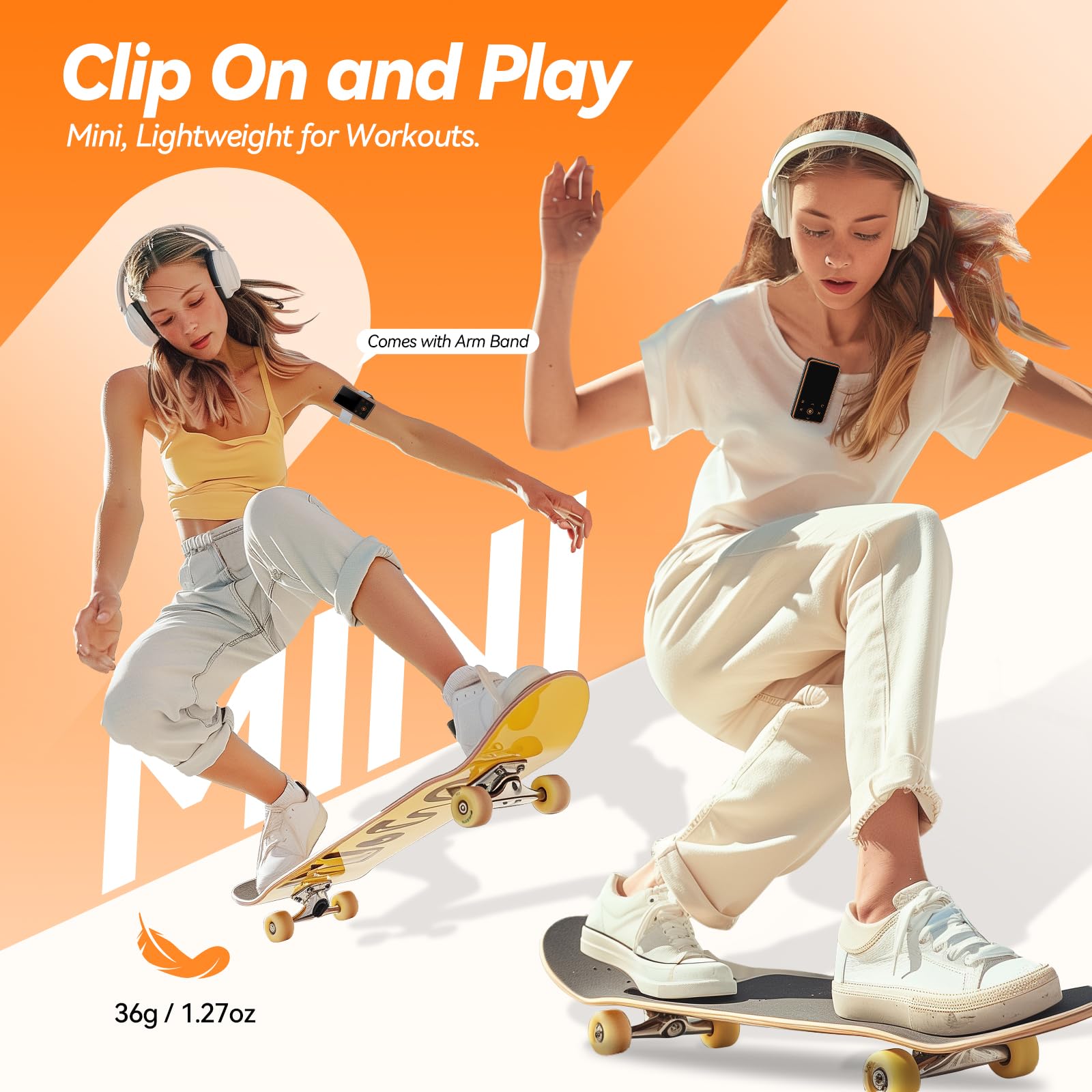 Foto 2 | Reproductor Mp3 Agptek M2 De 64 Gb Con Clip, Bluetooth 5.3 De 1,8 Pulgadas, Naranja - Venta Internacional.