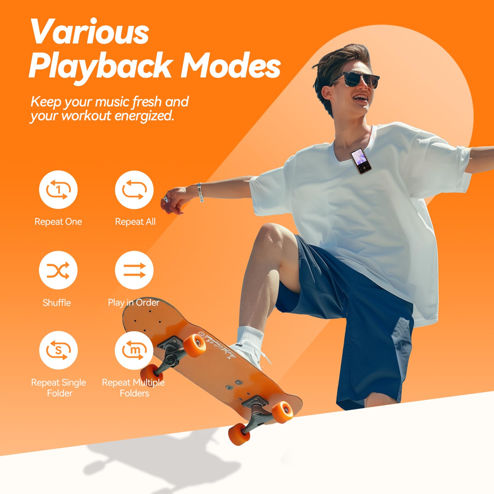 Foto 5 | Reproductor Mp3 Agptek M2 De 64 Gb Con Clip, Bluetooth 5.3 De 1,8 Pulgadas, Naranja - Venta Internacional.