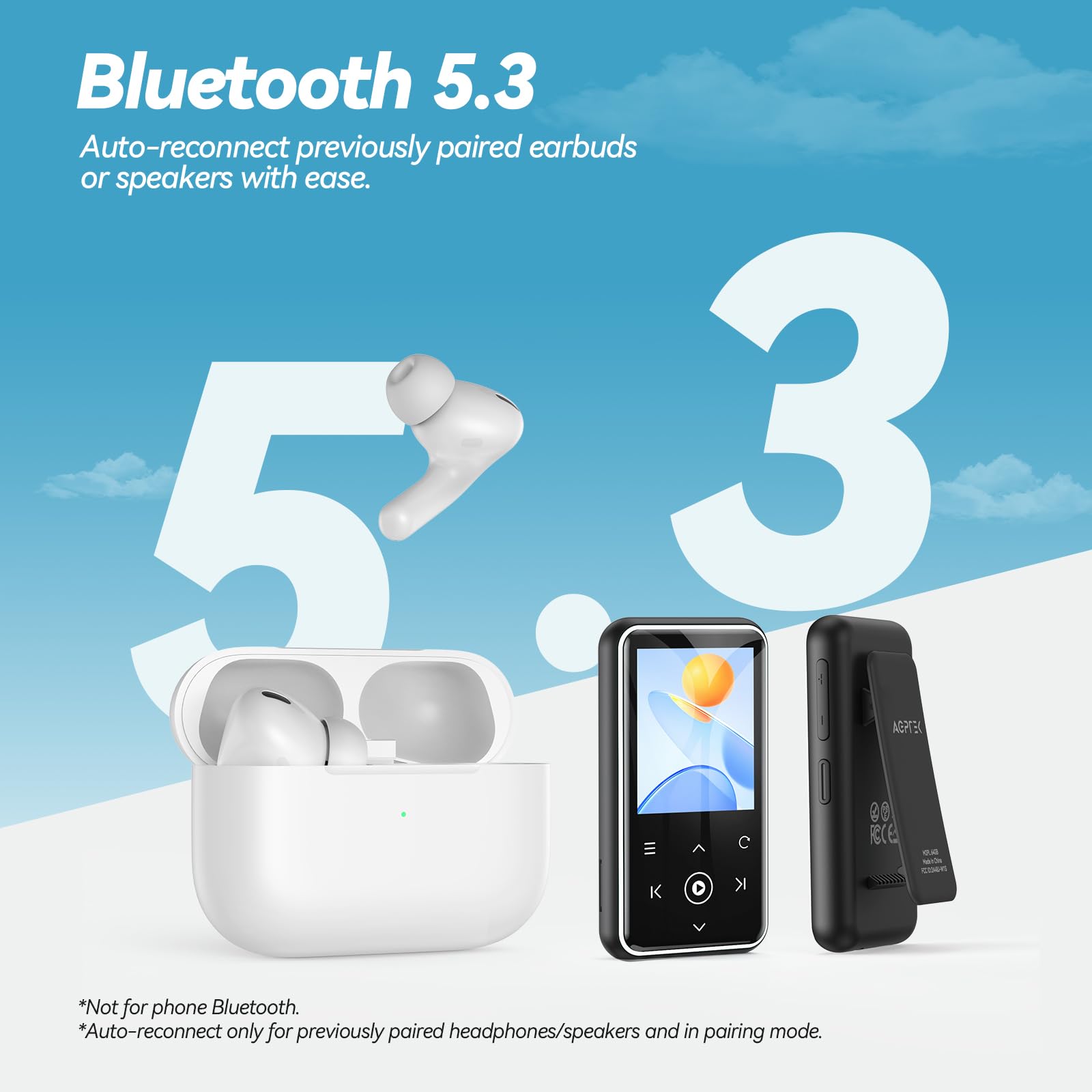 Foto 5 pulgar | Reproductor Mp3 Agptek M2 De 64 Gb Con Clip, Bluetooth 5.3 De 1,8 Pulgadas, Blanco - Venta Internacional.