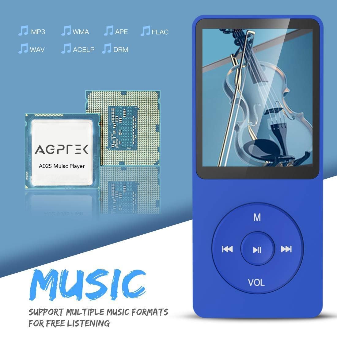 Foto 4 pulgar | Reproductor Mp3 Agptek A02s 16gb 70h Reproducción Sin Pérdidas Azul Oscuro - Venta Internacional.