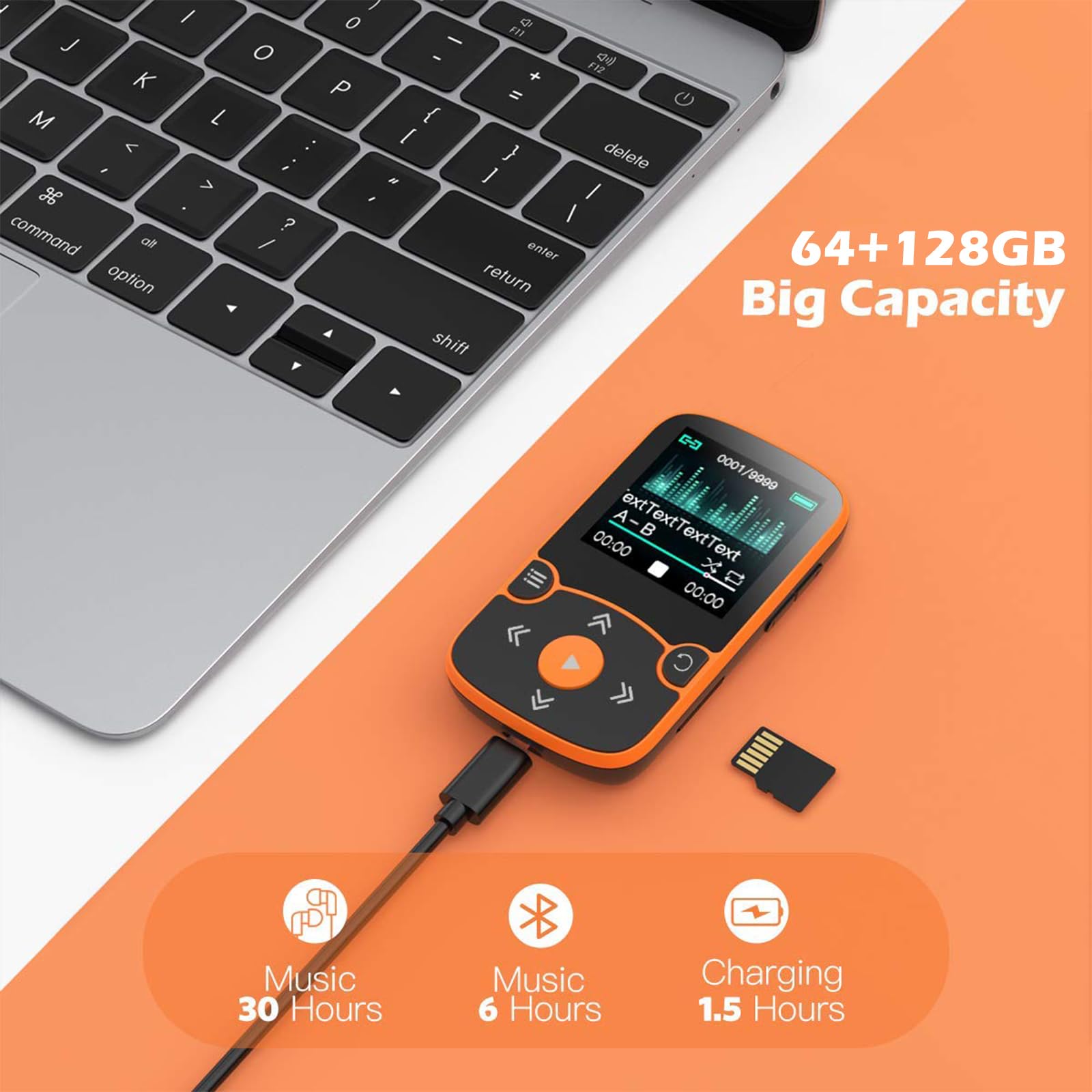 Foto 4 pulgar | Reproductor Mp3 Agptek 64gb Con Clip, Bluetooth 5.3, Naranja - Venta Internacional.