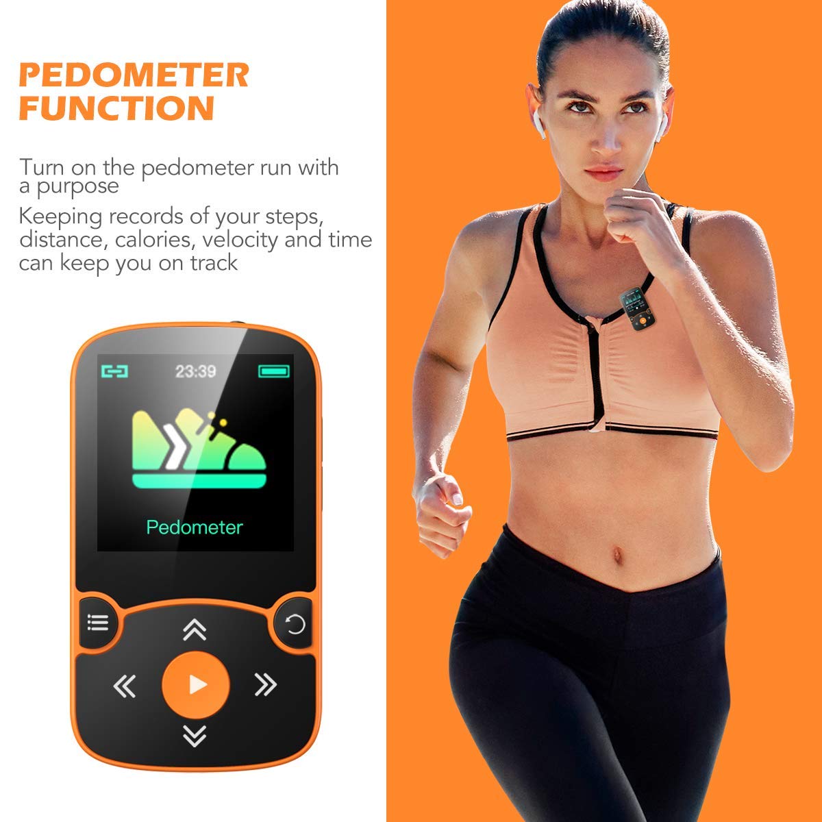 Foto 7 pulgar | Reproductor Mp3 Agptek 64gb Con Clip, Bluetooth 5.3, Naranja - Venta Internacional.