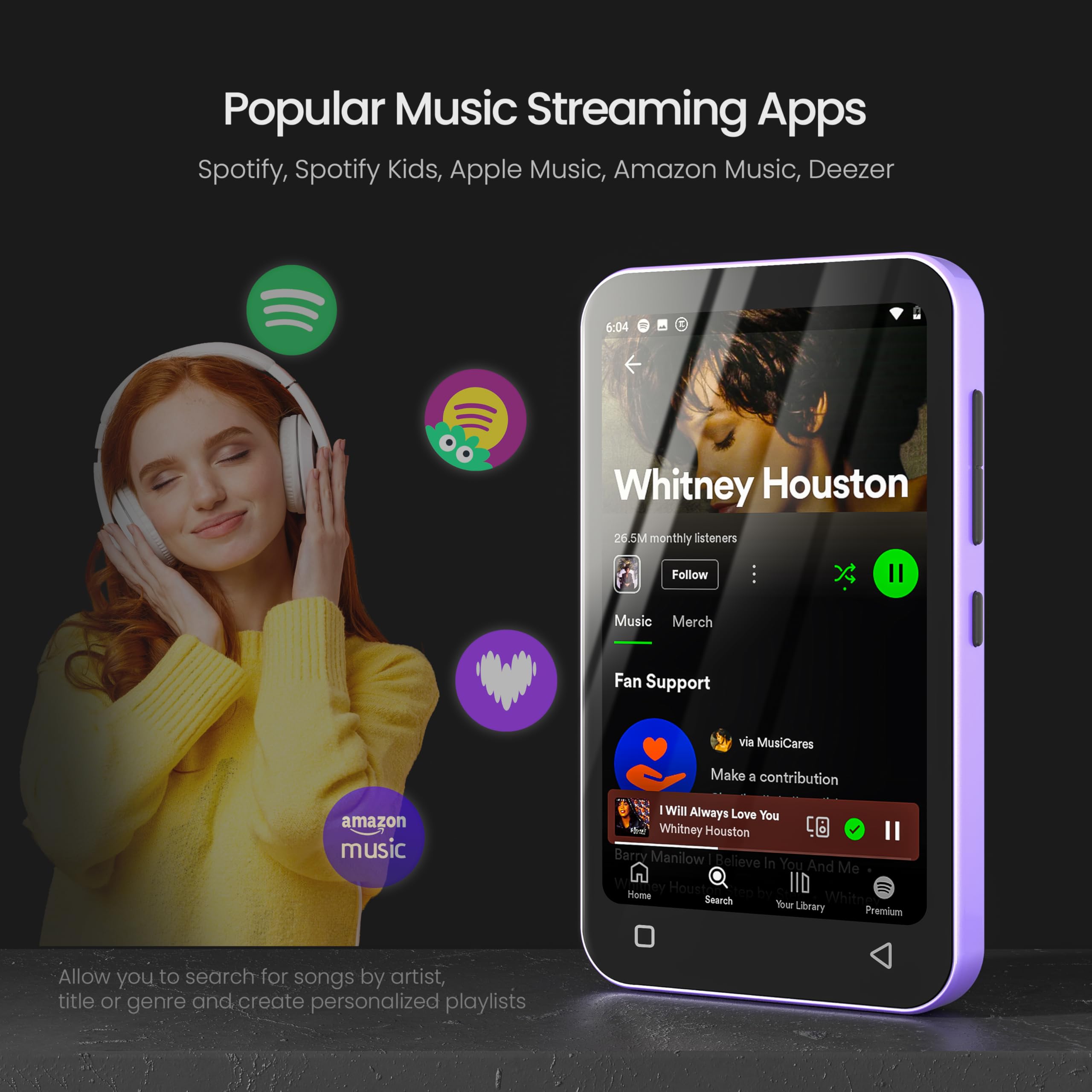 Foto 4 pulgar | Reproductor Mp3 Timmkoo 80 Gb Para Niños Con Bluetooth, Spotify De 1 Tb, Morado - Venta Internacional.