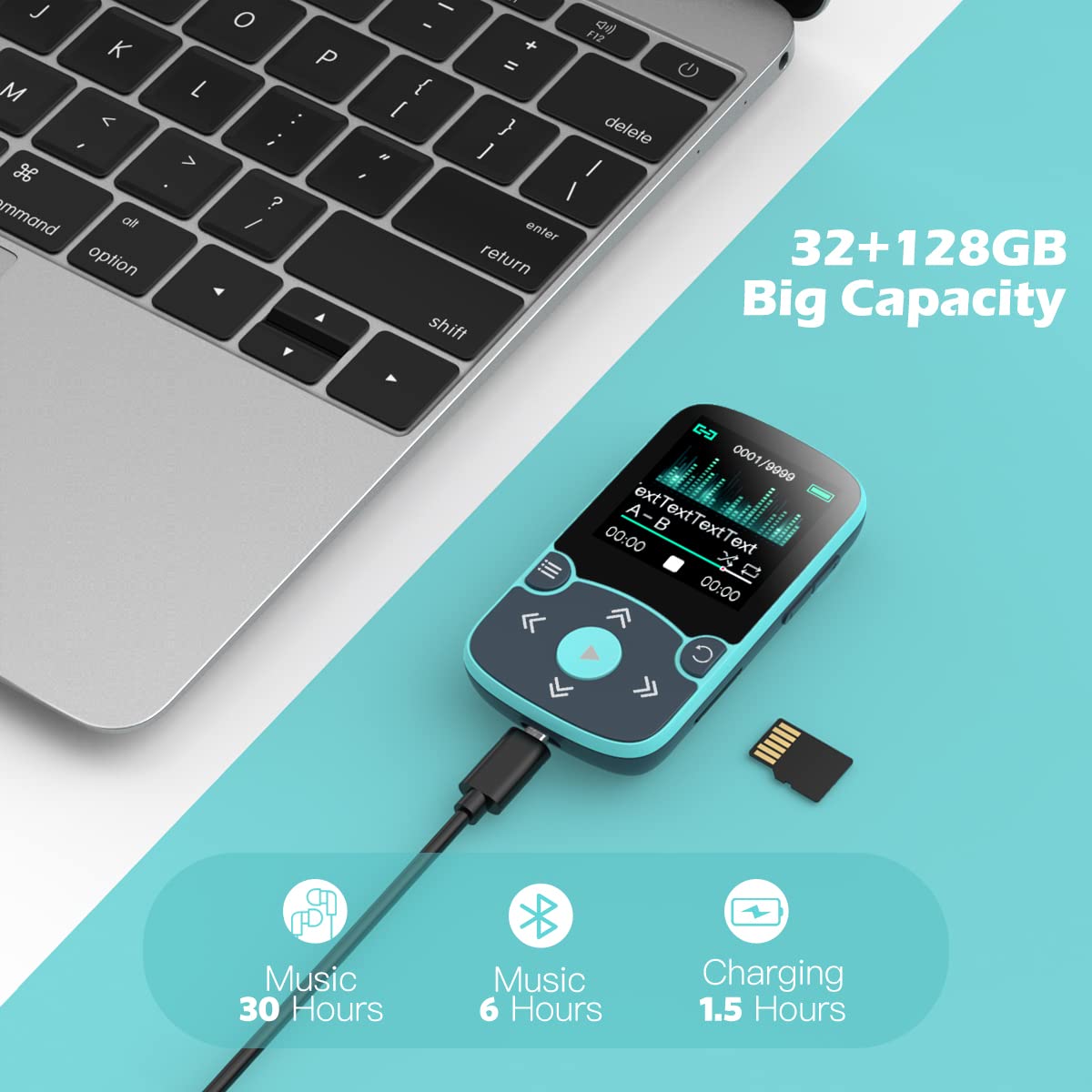 Foto 8 pulgar | Reproductor Mp3 Agptek 32gb Con Clip Bluetooth 5.0 Azul - Venta Internacional.