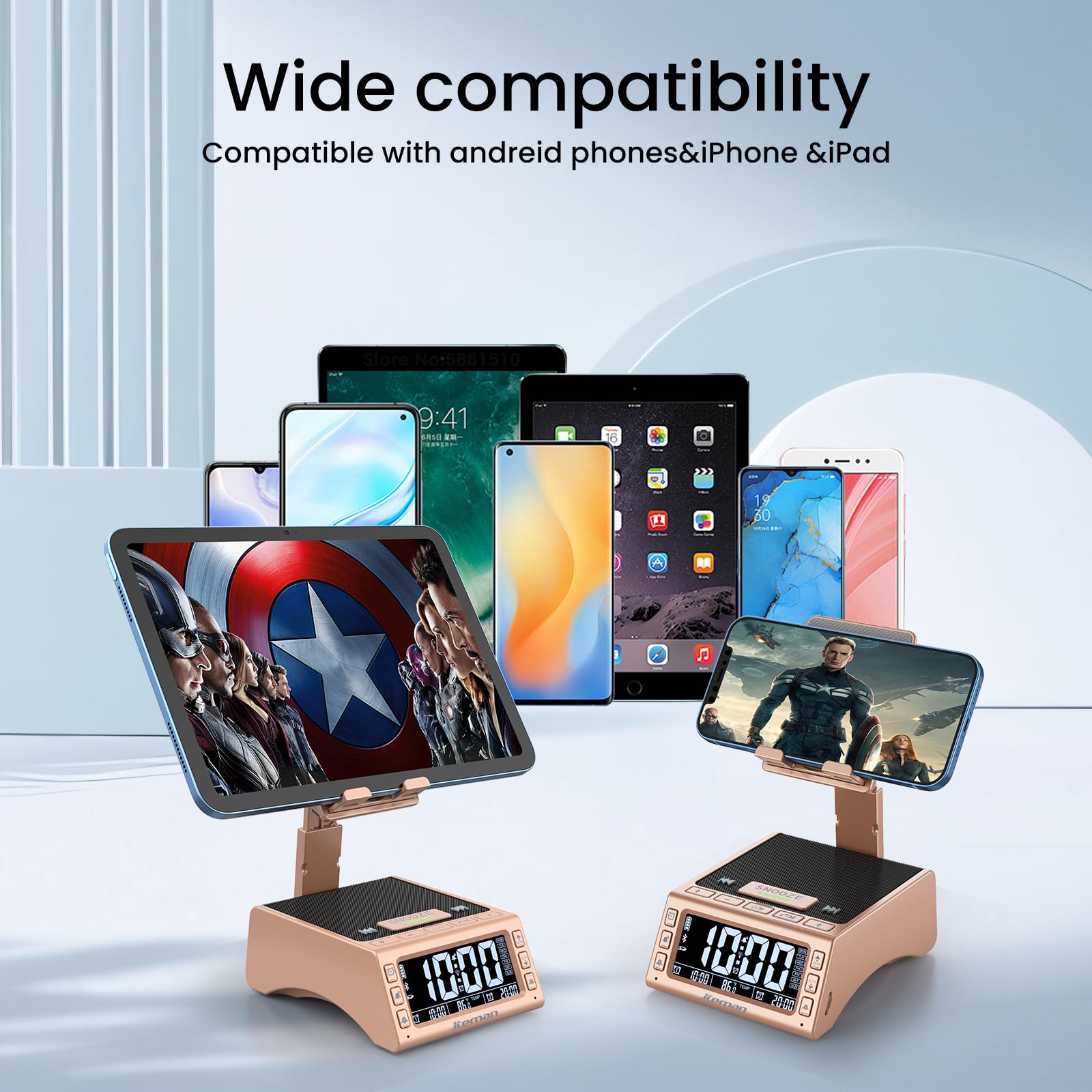 Foto 7 pulgar | Reloj Despertador Inalámbrico Con Altavoz Bluetooth Jteman Rose - Venta Internacional.