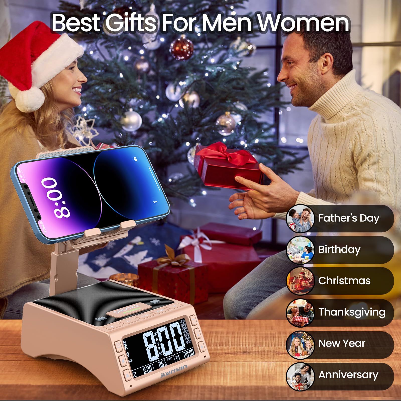 Foto 8 pulgar | Reloj Despertador Inalámbrico Con Altavoz Bluetooth Jteman Rose - Venta Internacional.