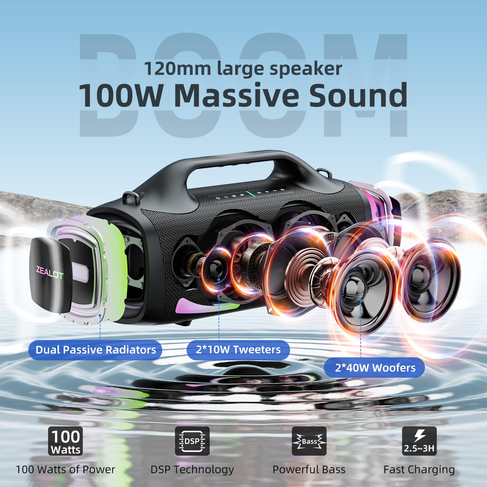 Foto 3 pulgar | Altavoz Bluetooth Zealot 100w Peak Booming Sound 24000mah - Venta Internacional.