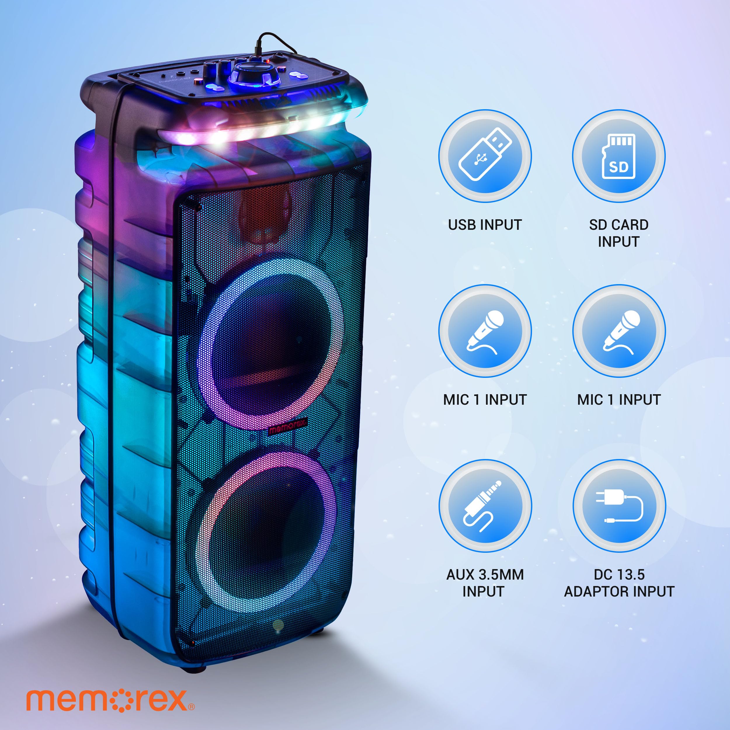 Foto 5 pulgar | Altavoz Portátil Para Fiestas Memorex Mx-ps821 Twin De 8 Pulgadas Con Bluetooth - Venta Internacional.