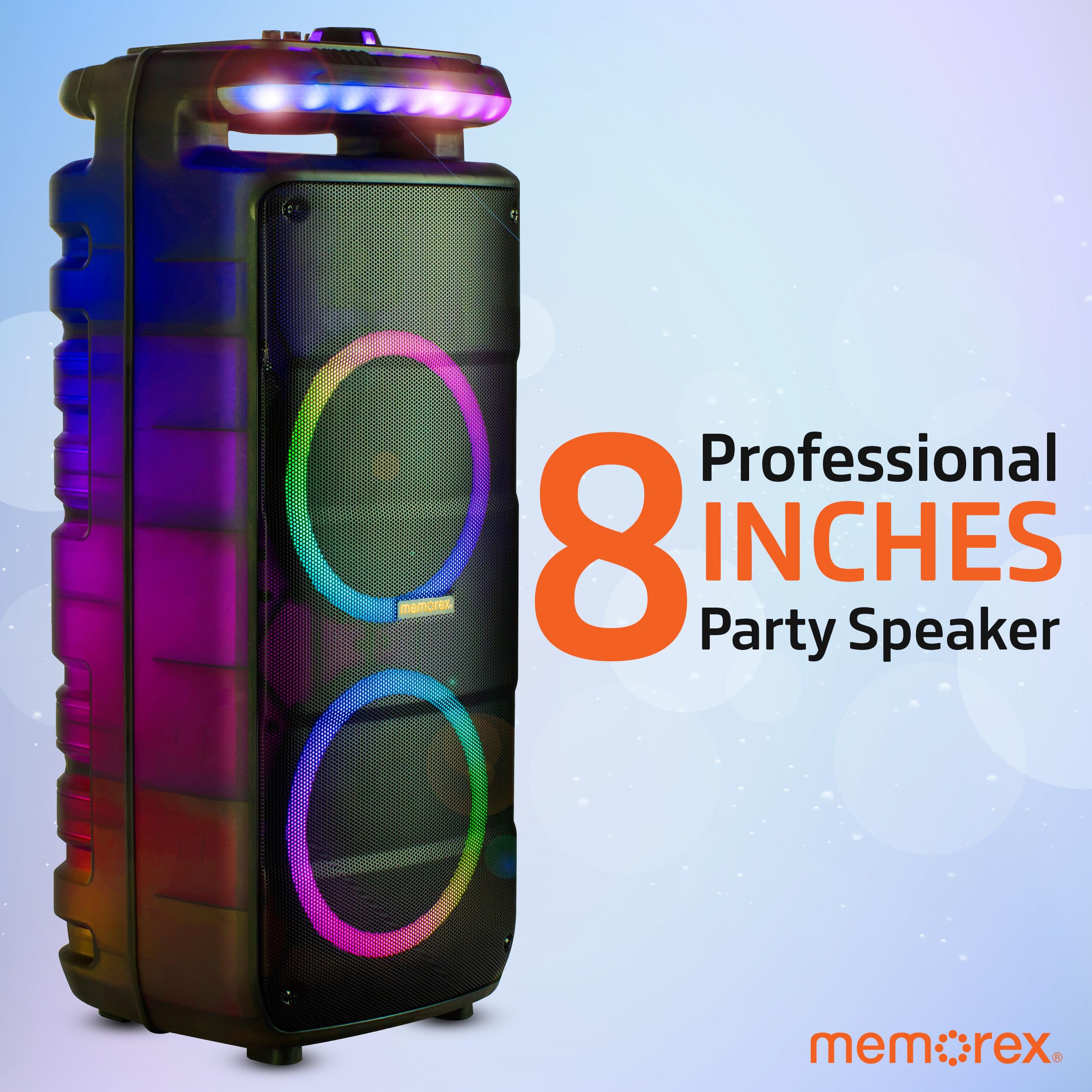 Foto 7 pulgar | Altavoz Portátil Para Fiestas Memorex Mx-ps821 Twin De 8 Pulgadas Con Bluetooth - Venta Internacional.