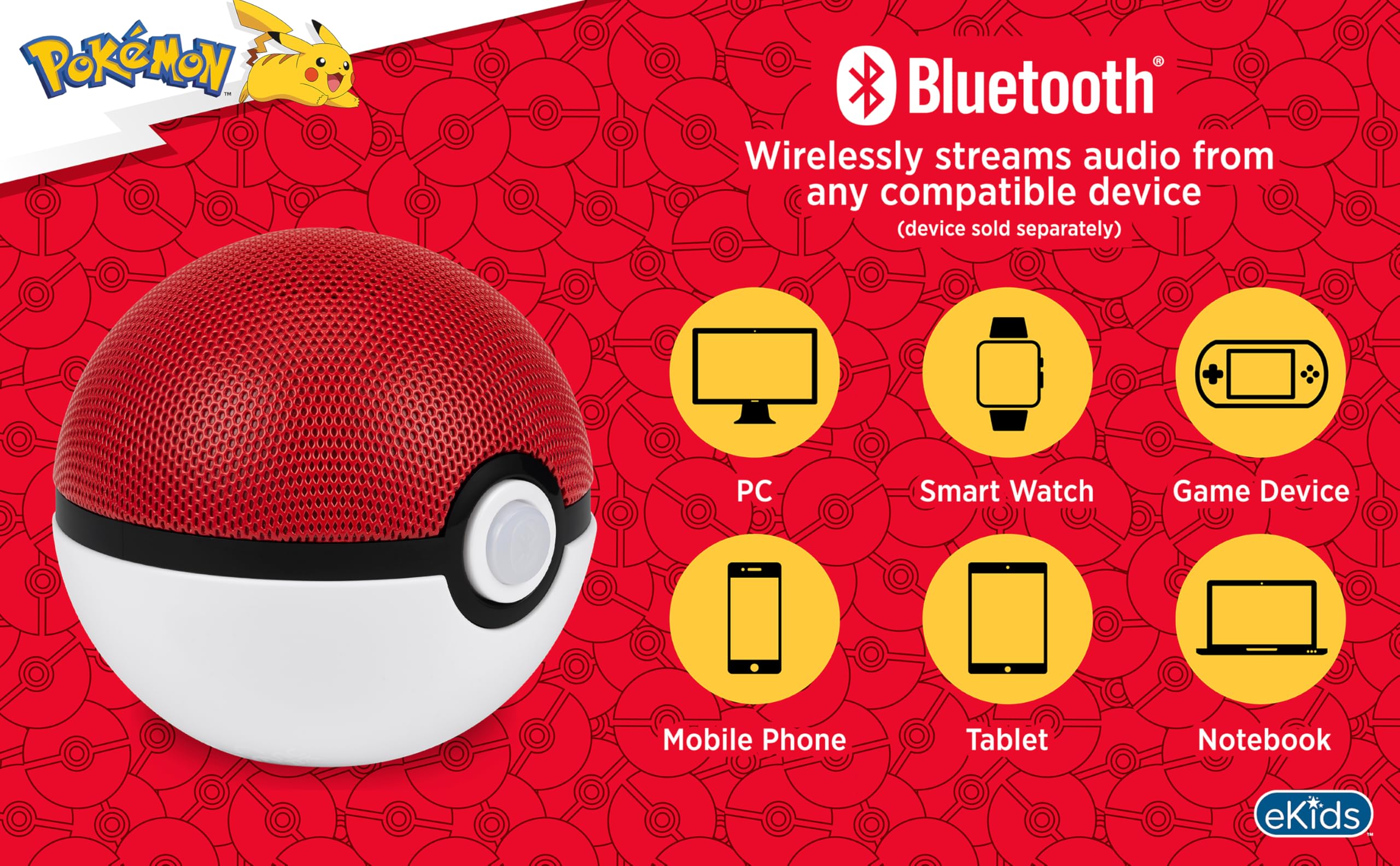 Foto 4 pulgar | Altavoz Bluetooth Ekids Pokemon Pokeball Con Batería Recargable - Venta Internacional.
