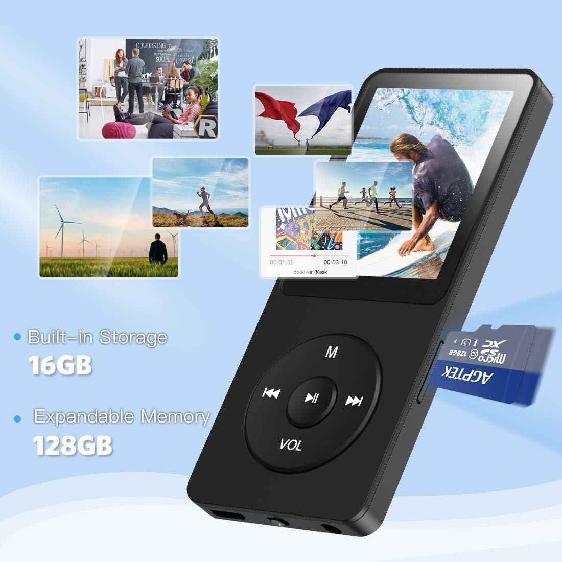 Foto 6 | Reproductor Mp3 Agptek A02s 16gb 70h Playback Negro - Venta Internacional.