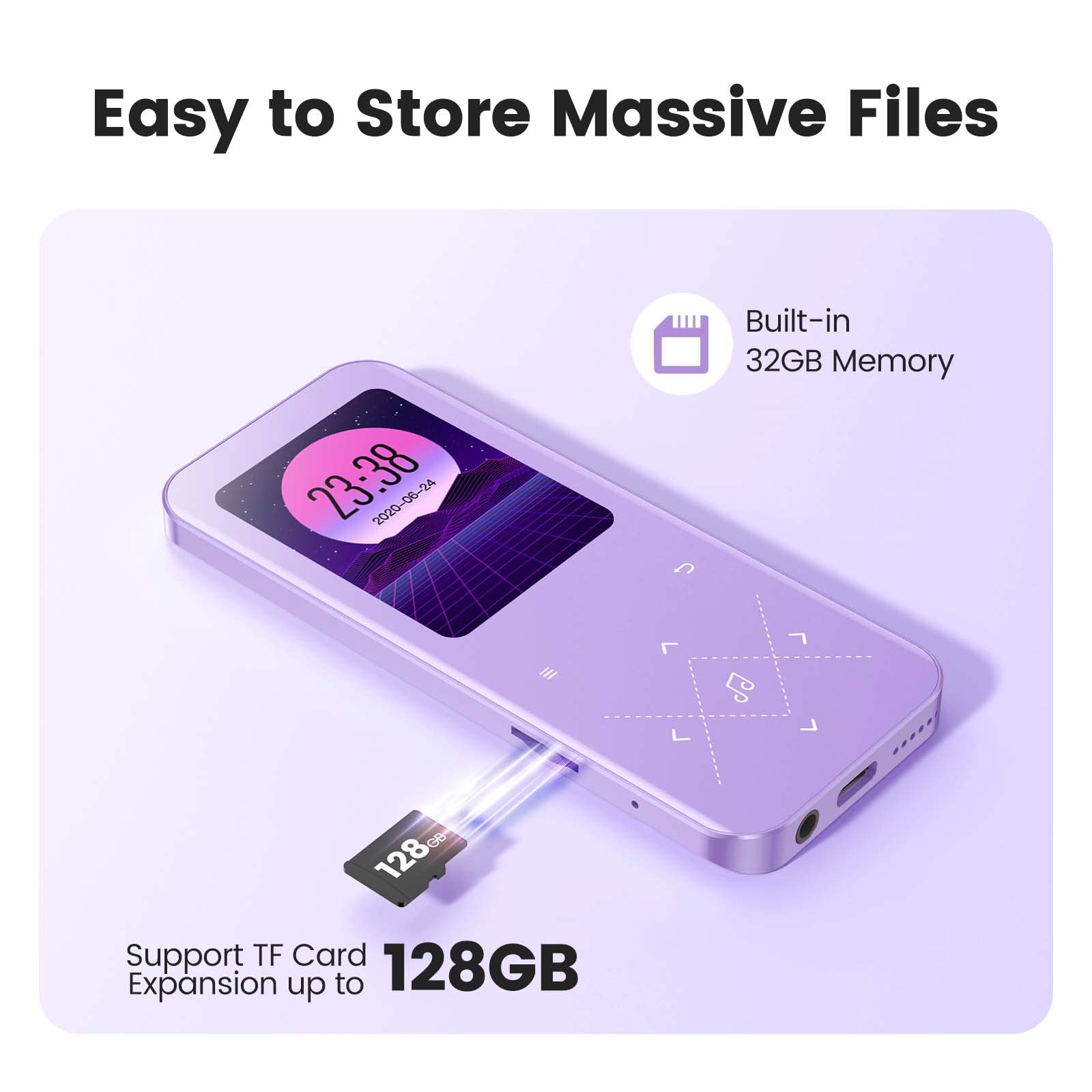 Foto 6 pulgar | Reproductor Mp3 Agptek A09x 32gb Bluetooth 5.3 Con Altavoz Morado - Venta Internacional.