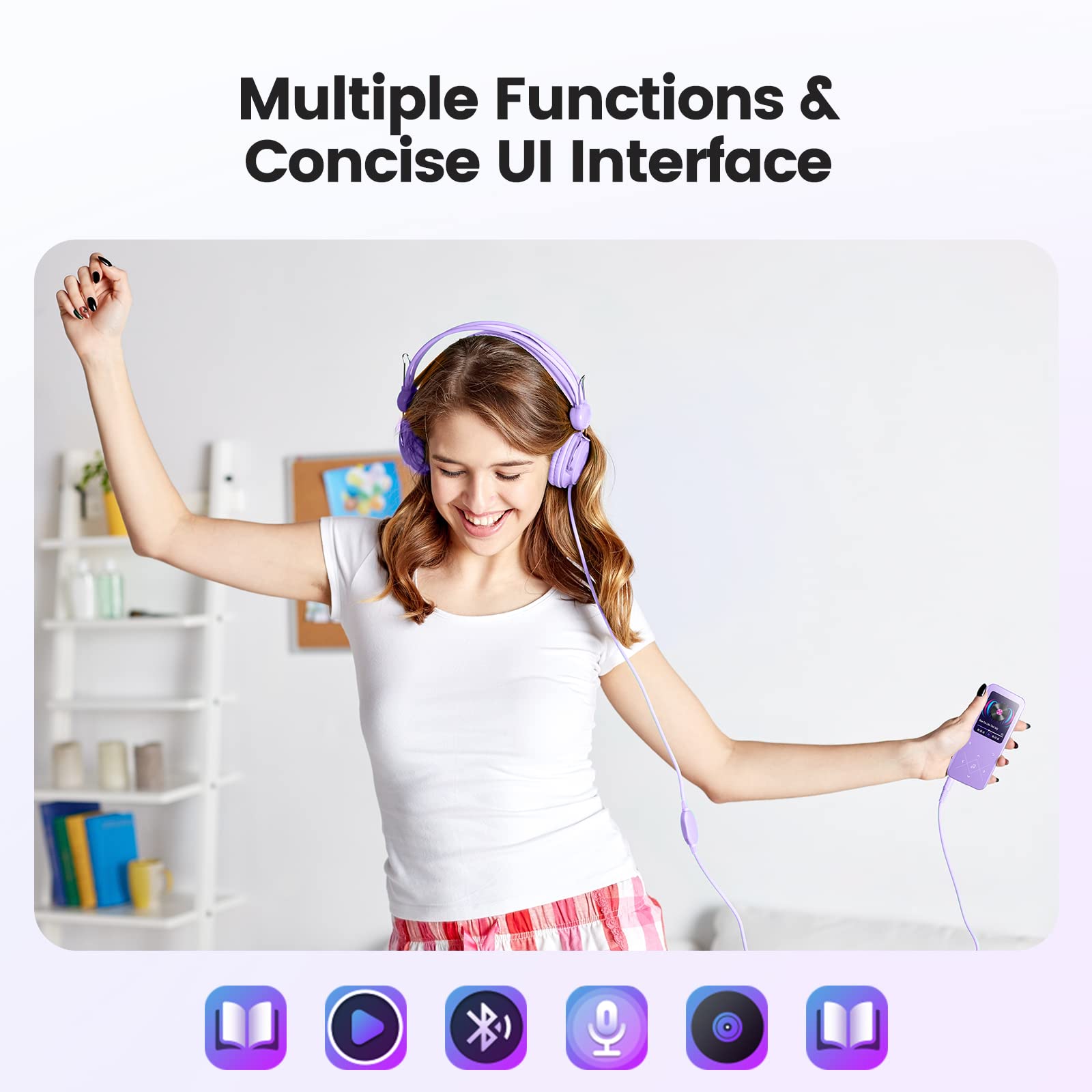 Foto 8 pulgar | Reproductor Mp3 Agptek A09x 32gb Bluetooth 5.3 Con Altavoz Morado - Venta Internacional.