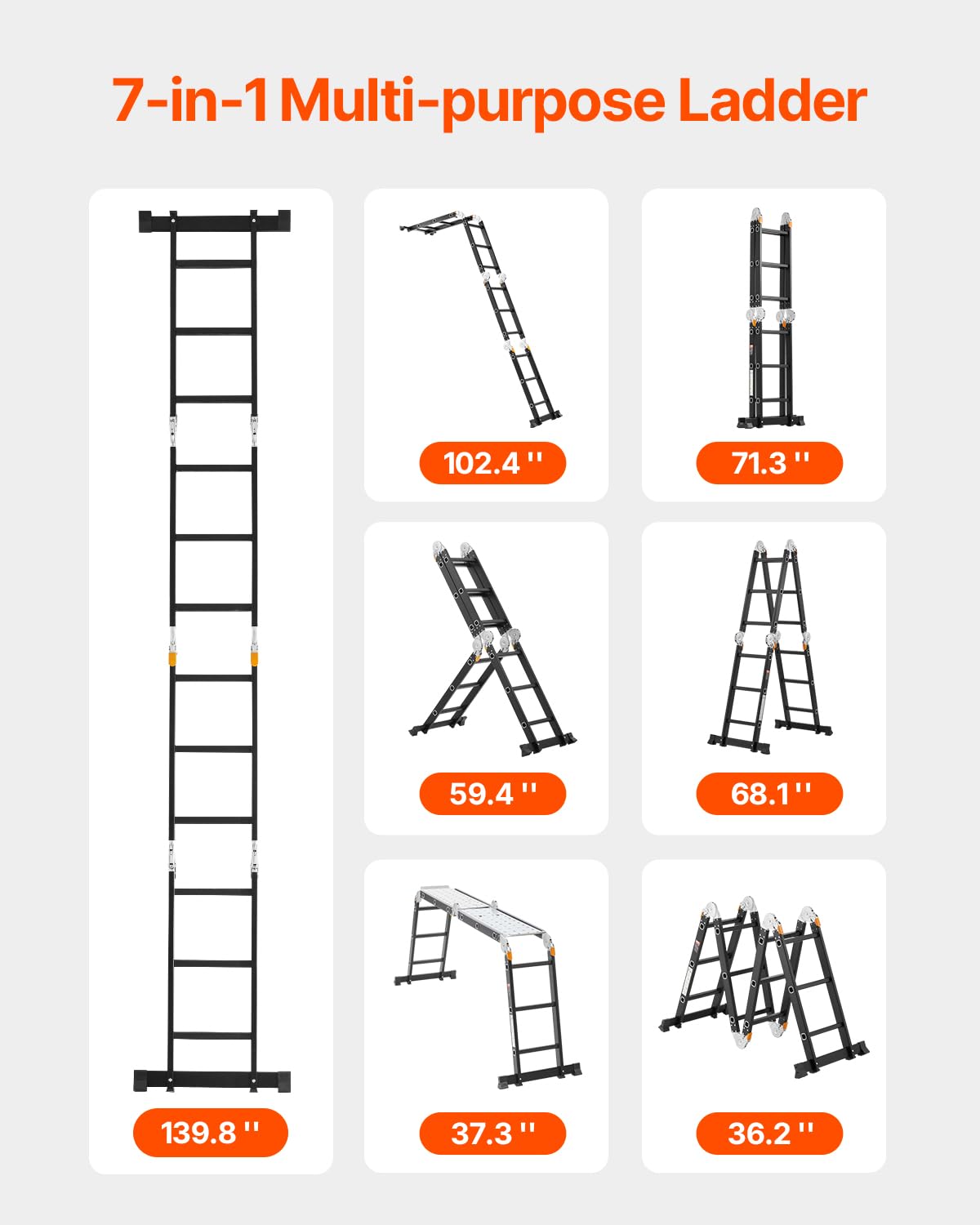 Foto 3 pulgar | Escalera Plegable Vevor 7 En 1, Escalón De Extensión De 12 Pies Y 150 Kg - Venta Internacional.