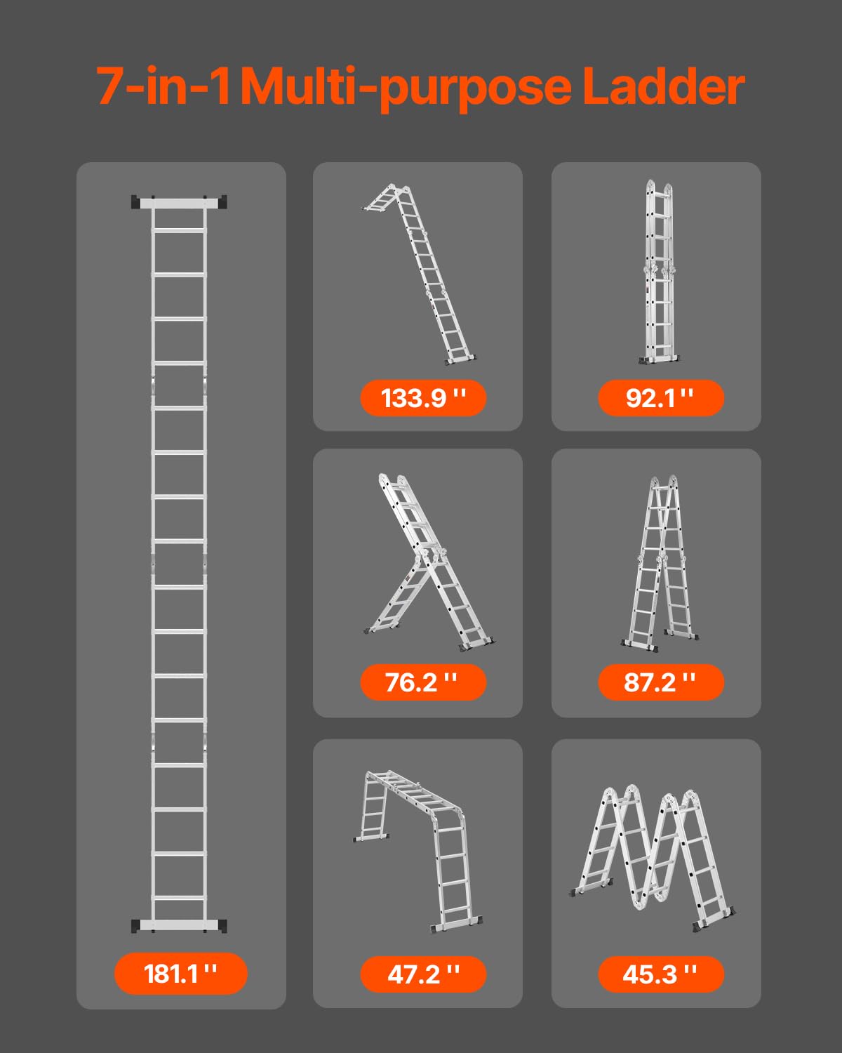 Foto 3 pulgar | Escalera Plegable Vevor, 7 En 1, Con Extensión De 4 Peldaños, 4,7 M - Venta Internacional.