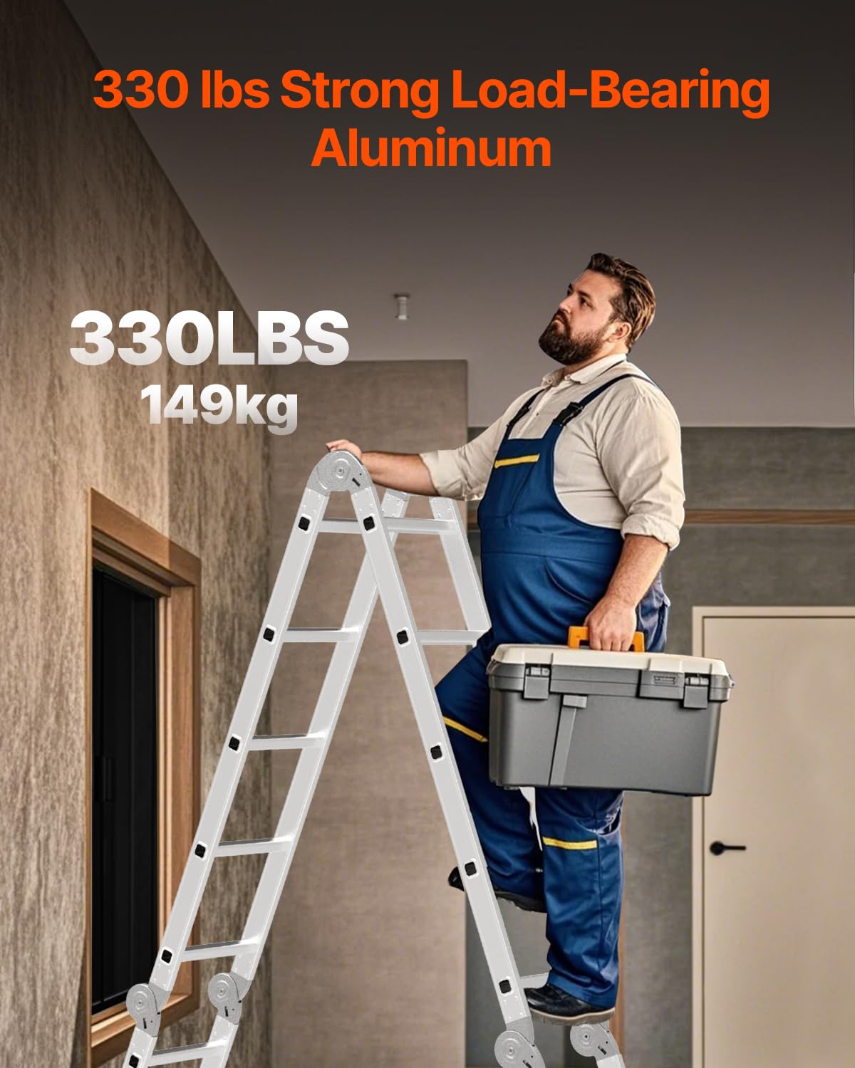 Foto 3 | Escalera Plegable Vevor, 7 En 1, Con Extensión De 4 Peldaños, 4,7 M - Venta Internacional.