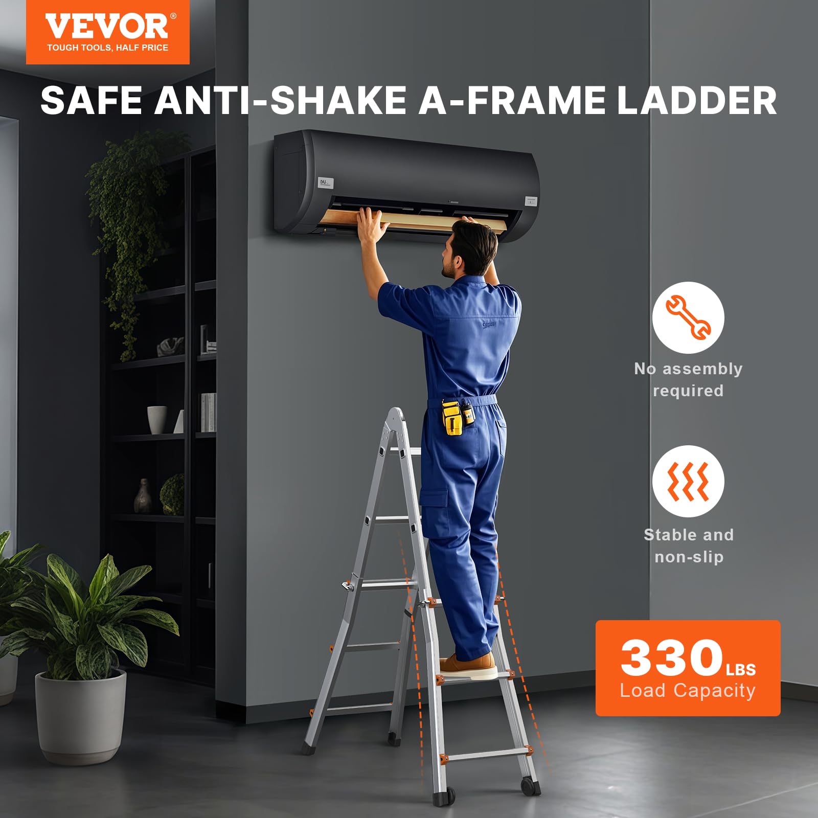 Foto 2 | Escalera Telescópica Vevor A Frame, 9,5 Pies, Aluminio Compacto, 330 L - Venta Internacional.