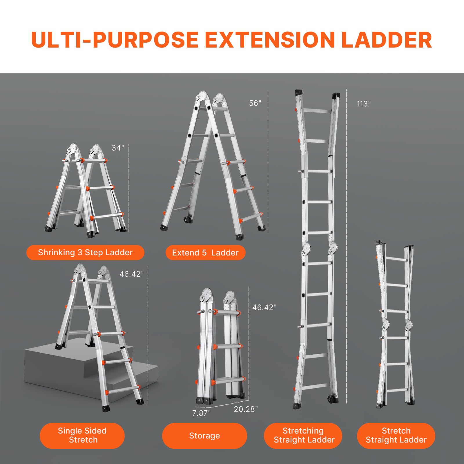 Foto 5 pulgar | Escalera Telescópica Vevor A Frame, 9,5 Pies, Aluminio Compacto, 330 L - Venta Internacional.