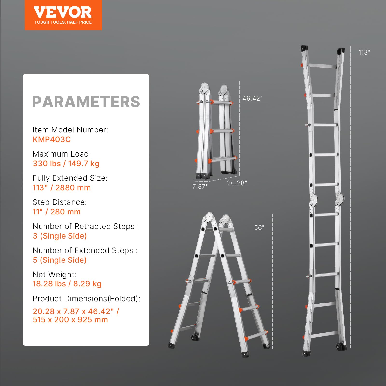 Foto 8 pulgar | Escalera Telescópica Vevor A Frame, 9,5 Pies, Aluminio Compacto, 330 L - Venta Internacional.