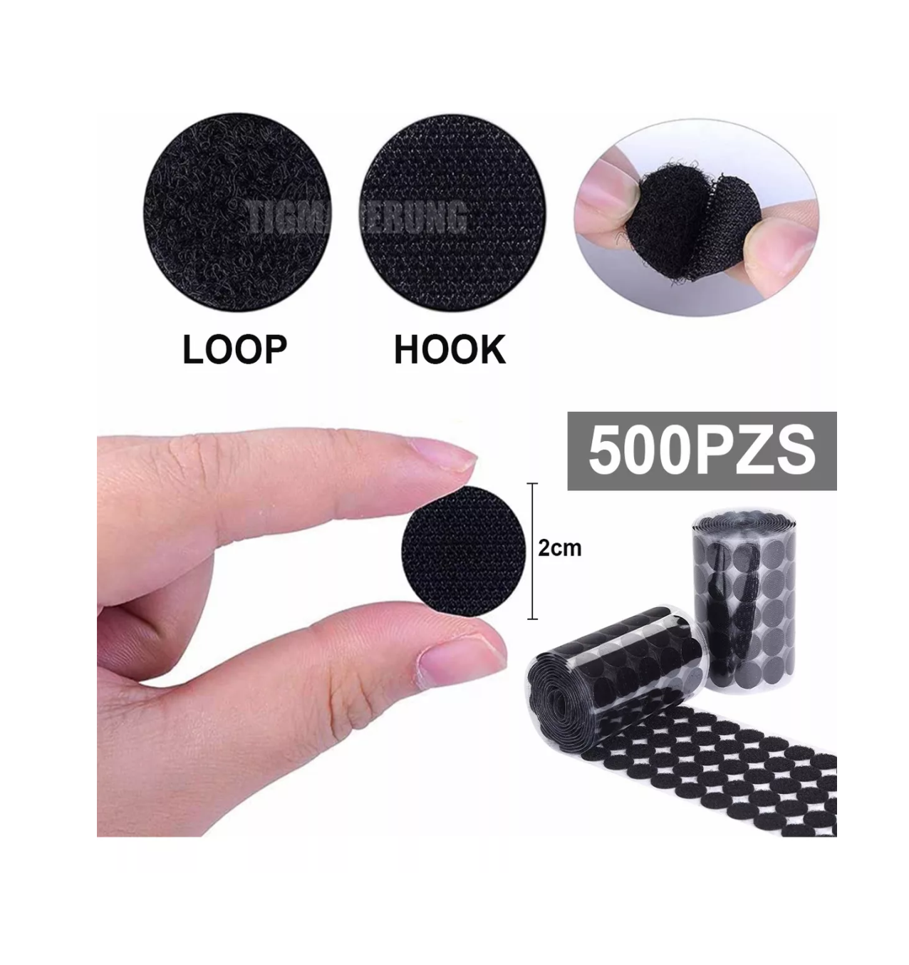 Foto 4 pulgar | Etiquetas Circulares Adhesivas Velcro 20 mm Negras 500 Piezas