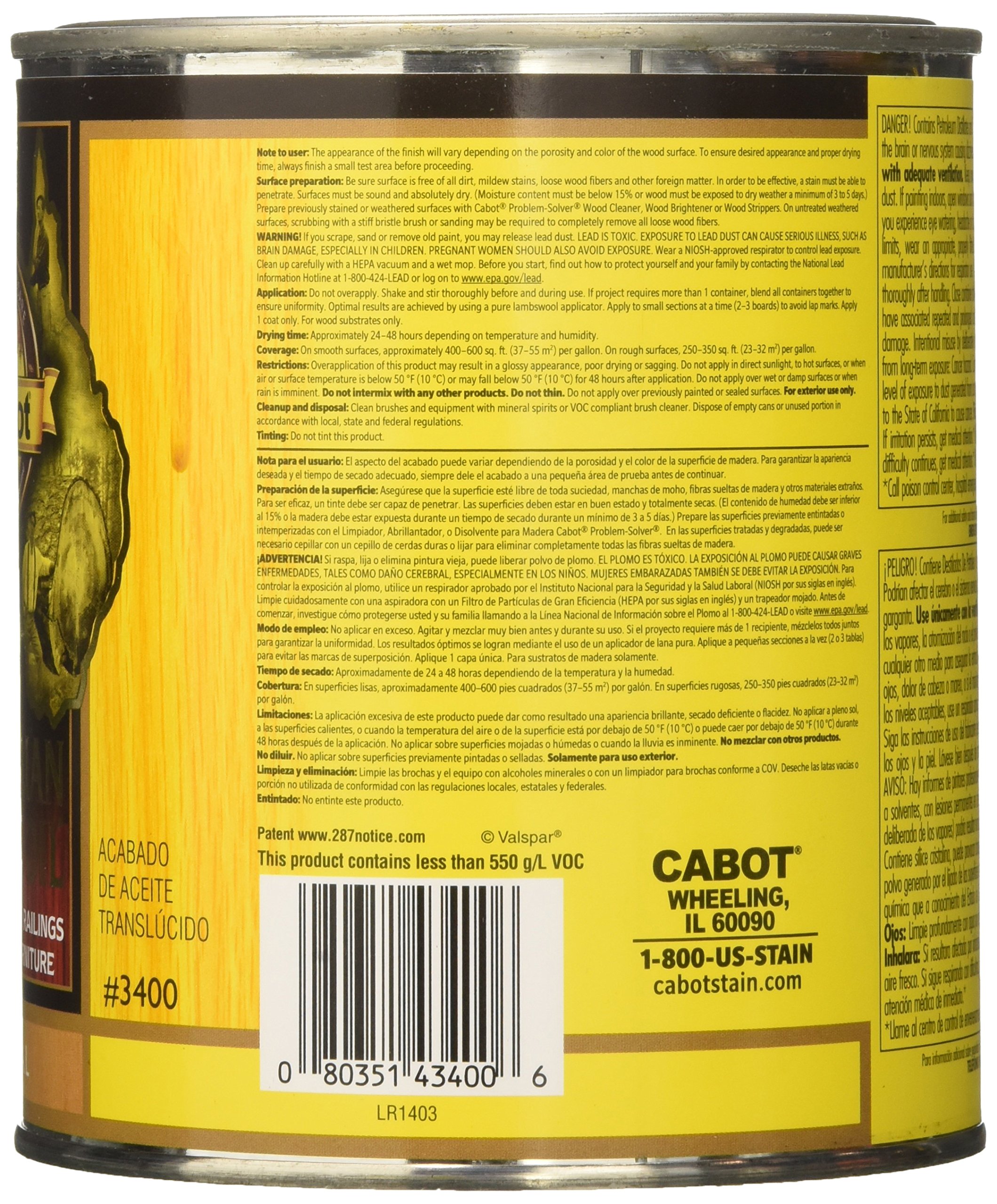 Foto 3 pulgar | Tinte Y Protector Para Madera Cabot Australian Timber Oil, 1 Litro - Venta Internacional.