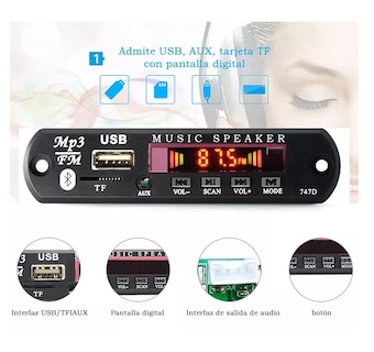 Foto 3 | Modulo Reproductor Mp3 Bluetooth Audio Usb Sd Fm Auxiliar