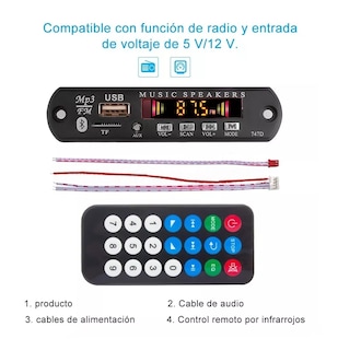 Foto 5 | Modulo Reproductor Mp3 Bluetooth Audio Usb Sd Fm Auxiliar